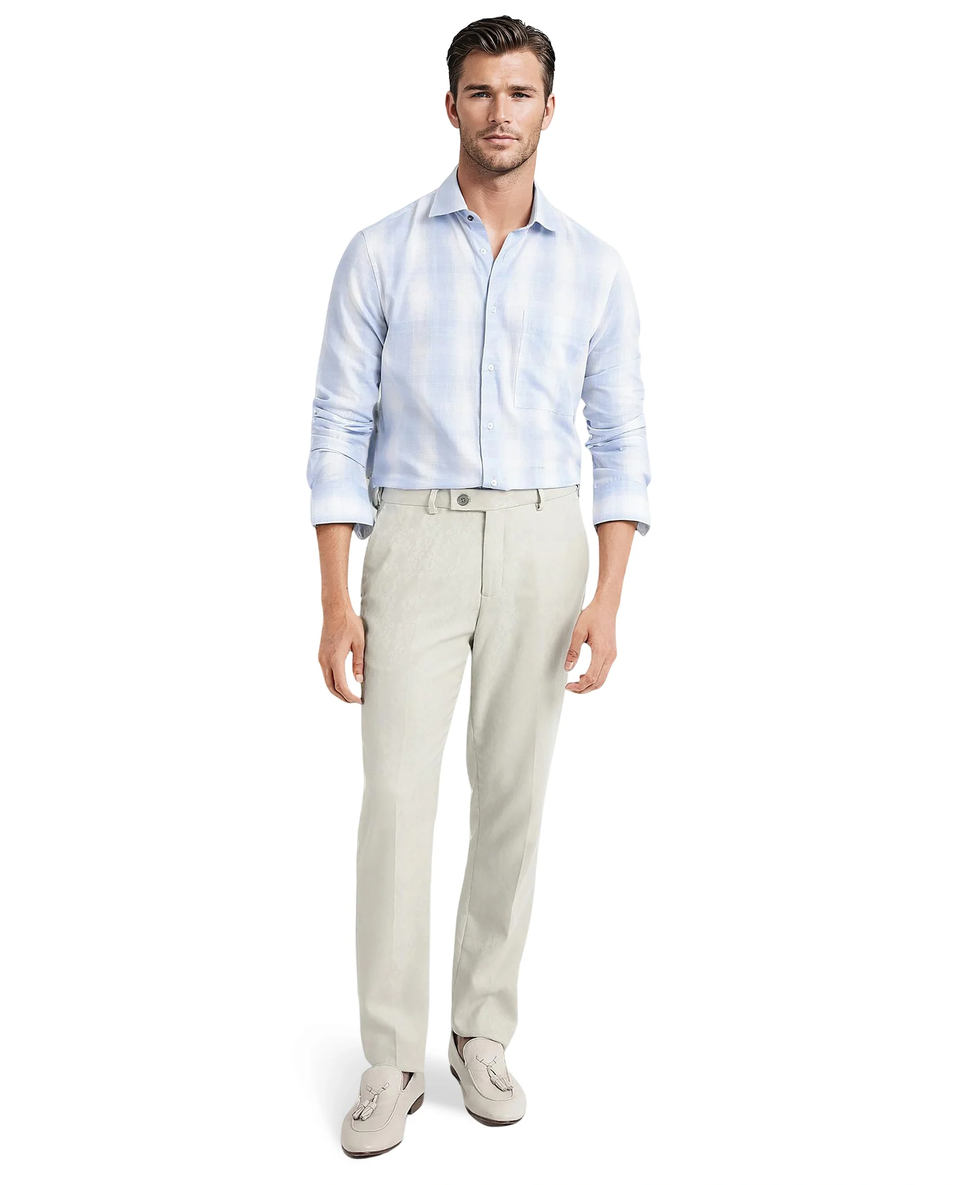 Rare Rabbit Men's Loto Light Blue Cotton Checked Print Regular Fit Full Sleeve Collared Shirt - Image 2