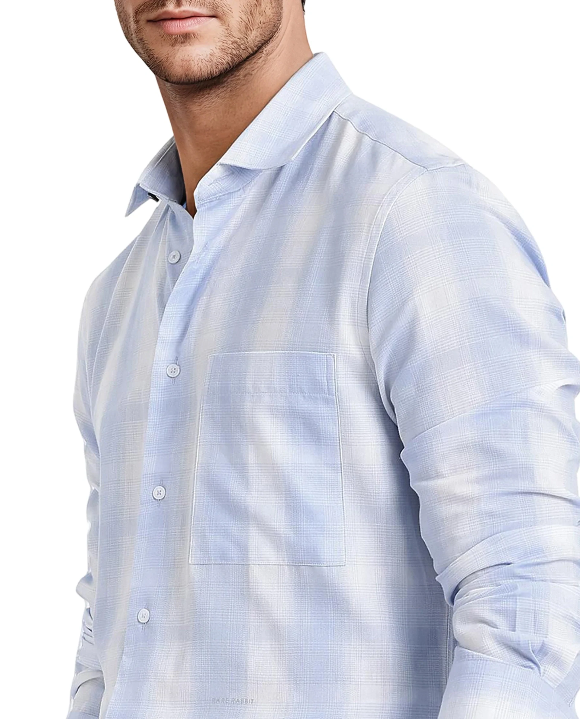 Rare Rabbit Men's Loto Light Blue Cotton Checked Print Regular Fit Full Sleeve Collared Shirt - Image 3