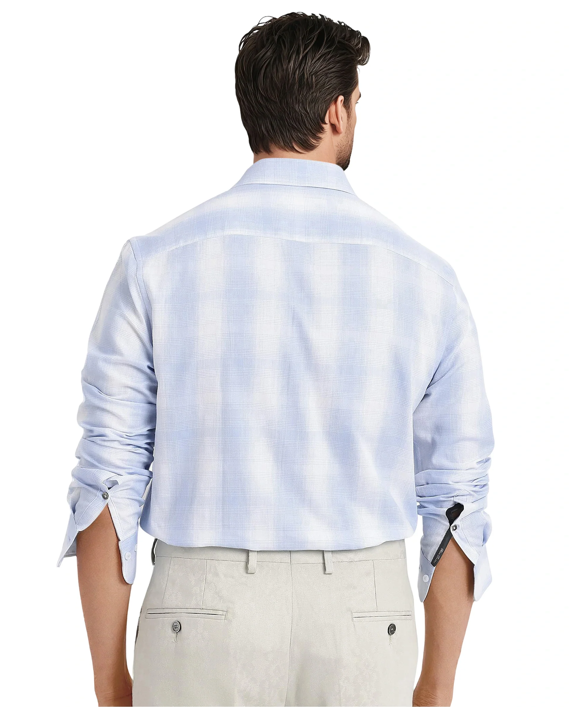 Rare Rabbit Men's Loto Light Blue Cotton Checked Print Regular Fit Full Sleeve Collared Shirt - Image 4