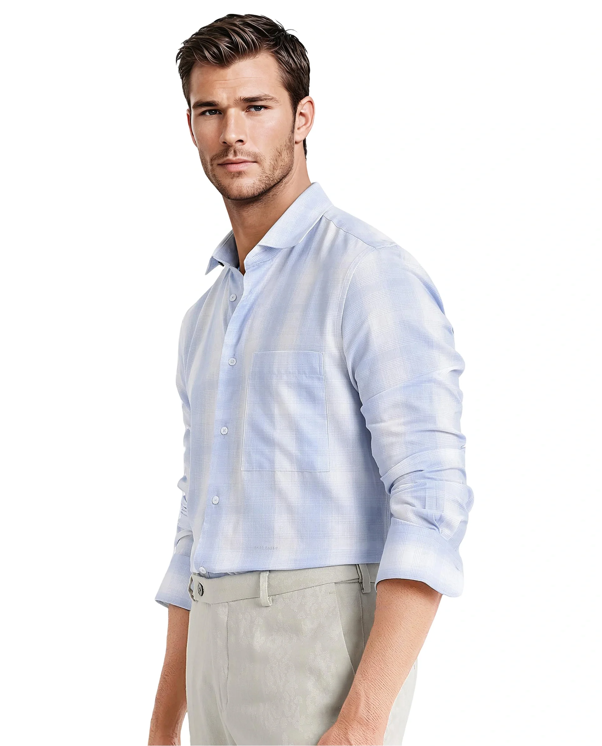 Rare Rabbit Men's Loto Light Blue Cotton Checked Print Regular Fit Full Sleeve Collared Shirt - Image 7