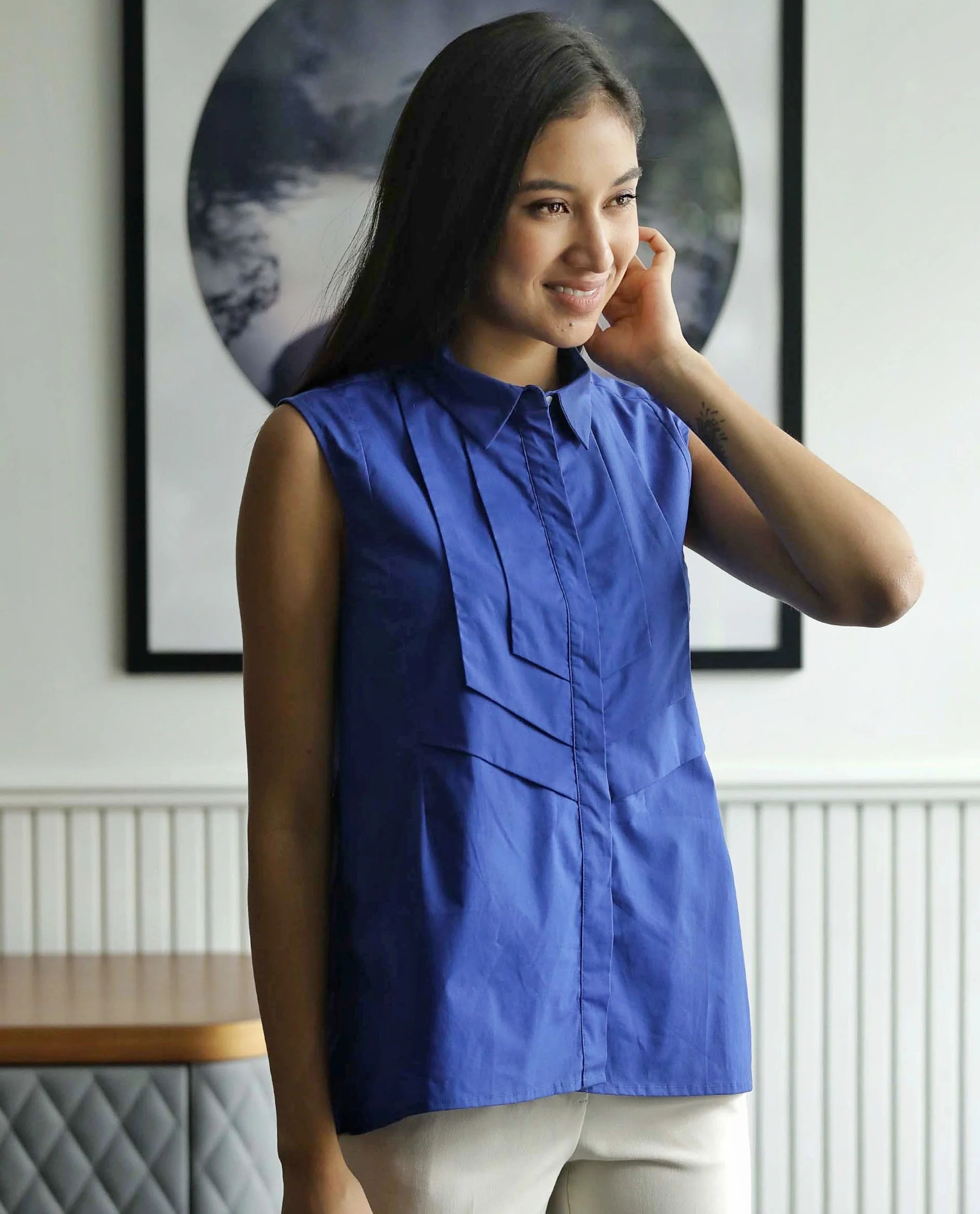 Rareism Women Lotte Blue Top Sleeveless