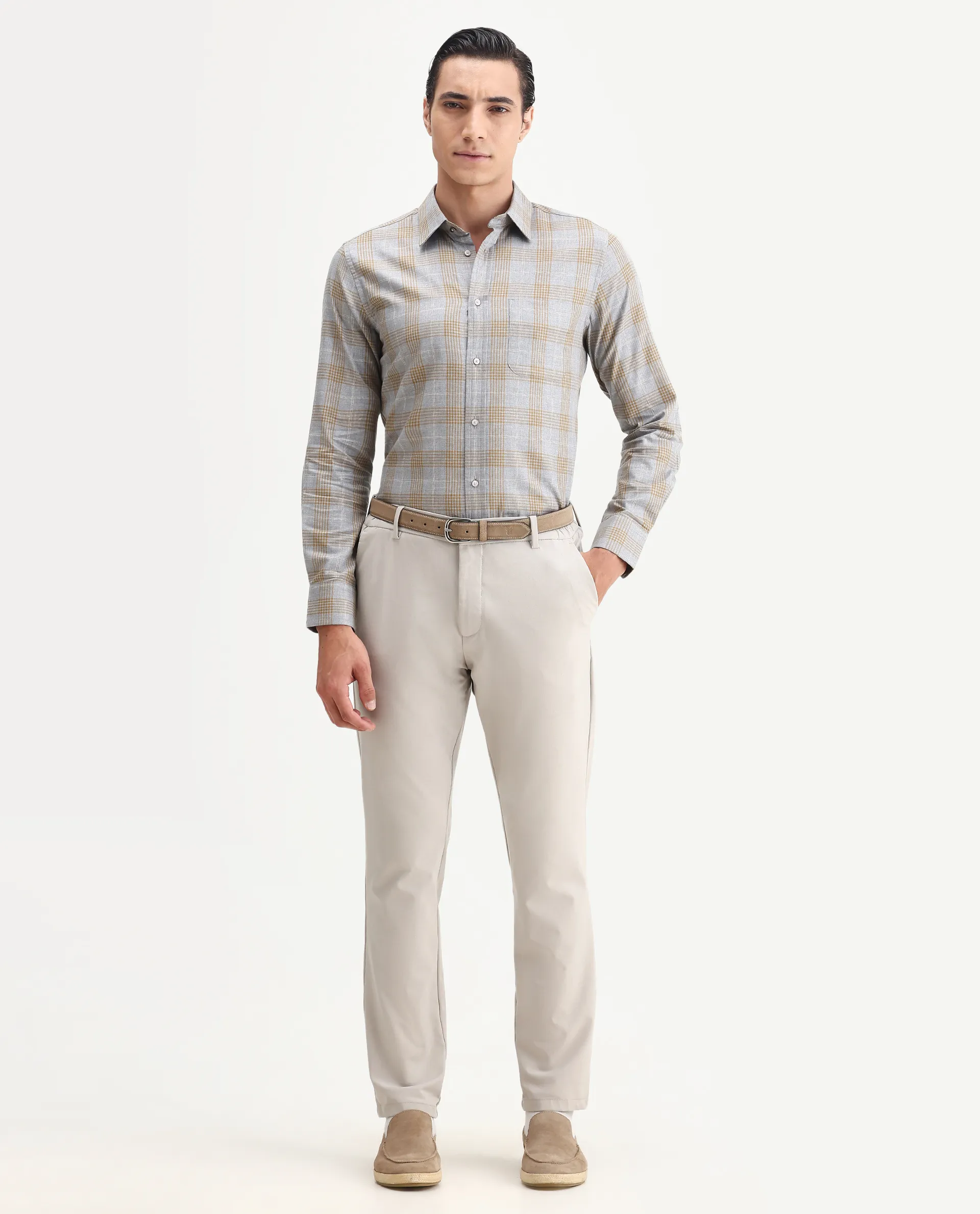 Rare Rabbit Men's Lou Grey Cotton Checked Print Regular Fit Full Sleeve Collared Shirt - Image 2