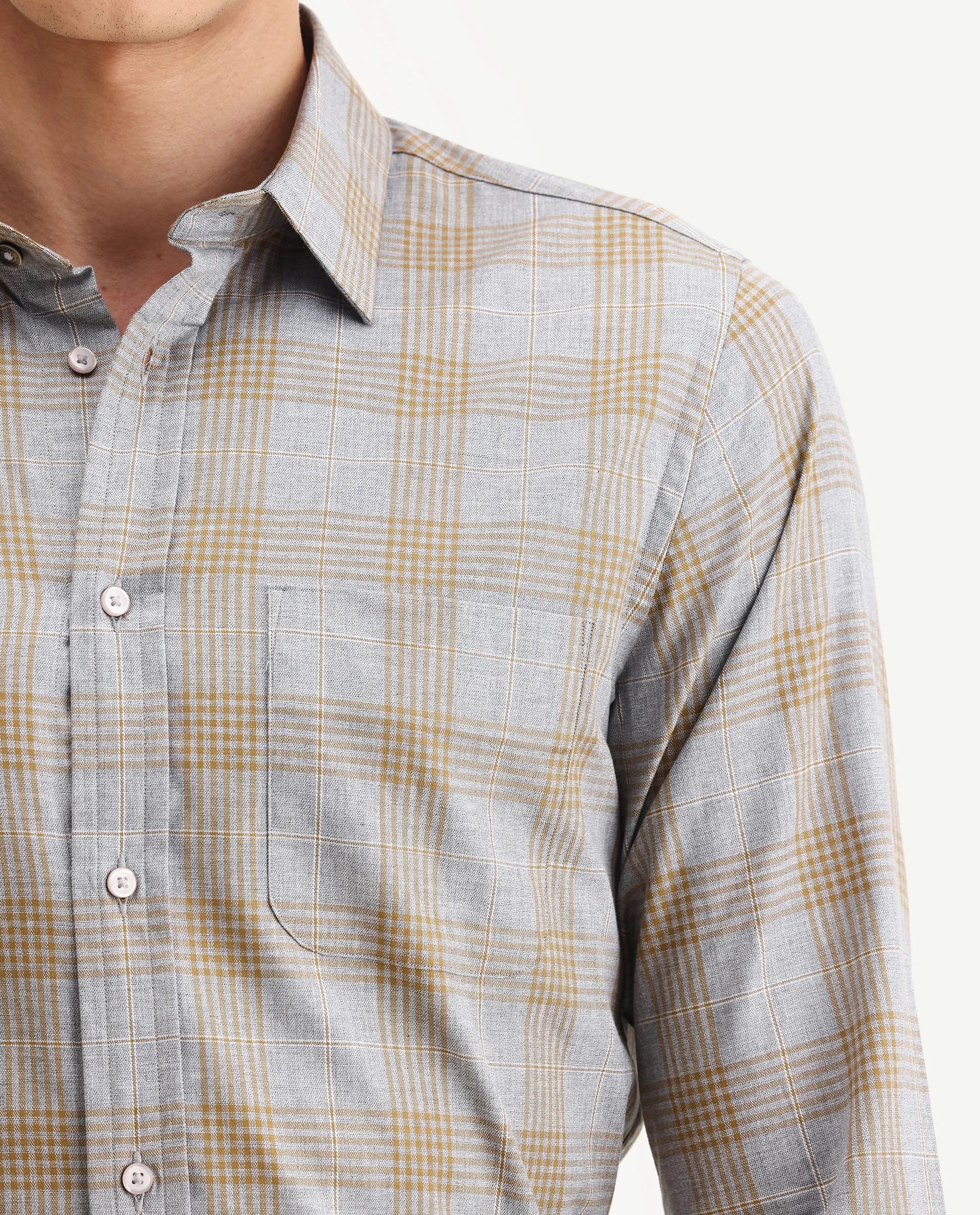 Rare Rabbit Men's Lou Grey Cotton Checked Print Regular Fit Full Sleeve Collared Shirt - Image 3