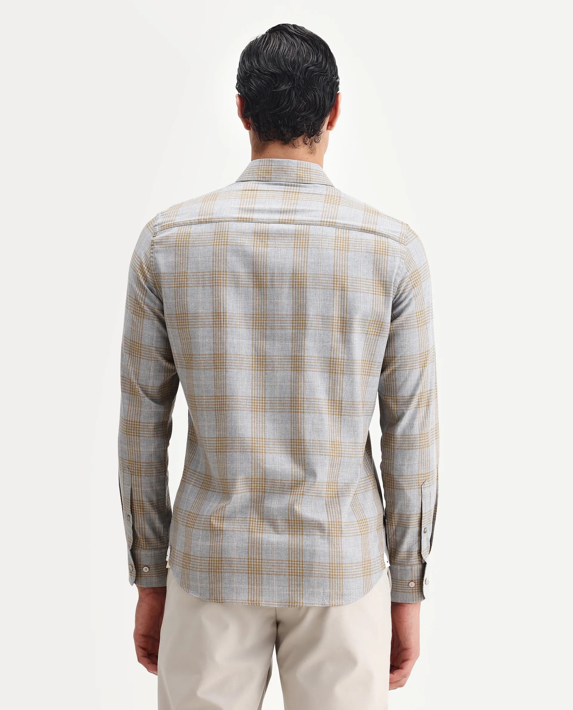 Rare Rabbit Men's Lou Grey Cotton Checked Print Regular Fit Full Sleeve Collared Shirt - Image 7