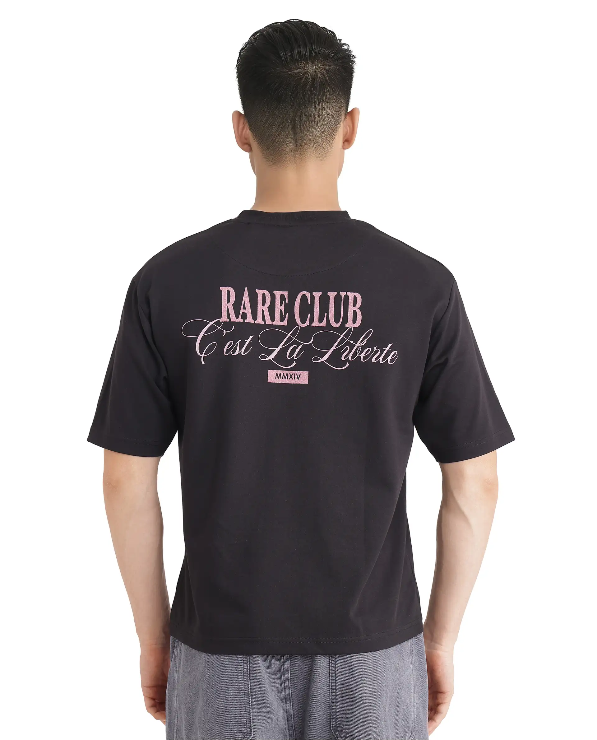 Rare Rabbit Men's Lout Black Cotton Graphic Print Boxy Fit Half Sleeve Crew Neck T-Shirt - Image 4