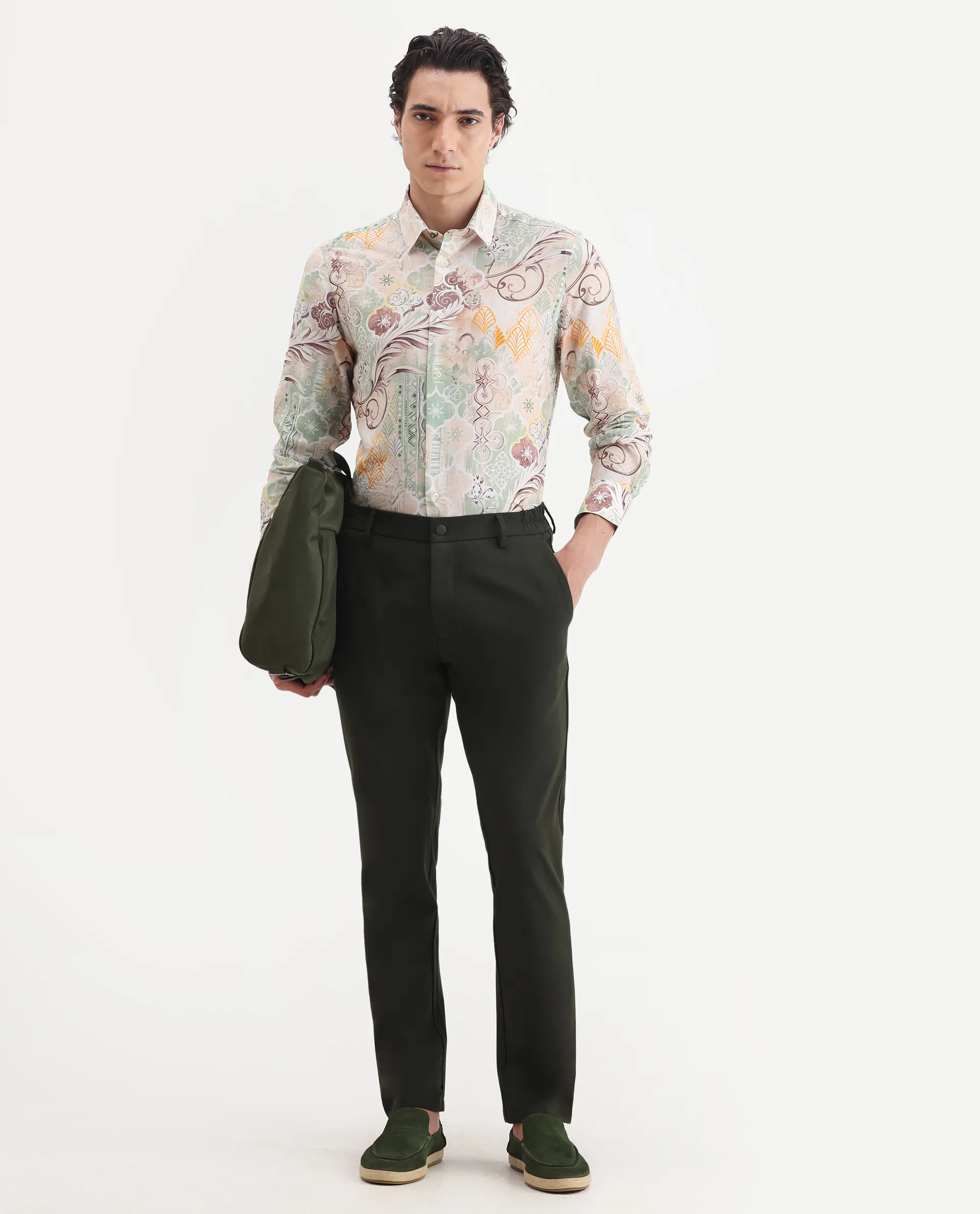 Rare Rabbit Men's Loux Beige Viscose Blend Fabric Collared Neck Regular Abstract Print Shirt - Image 2