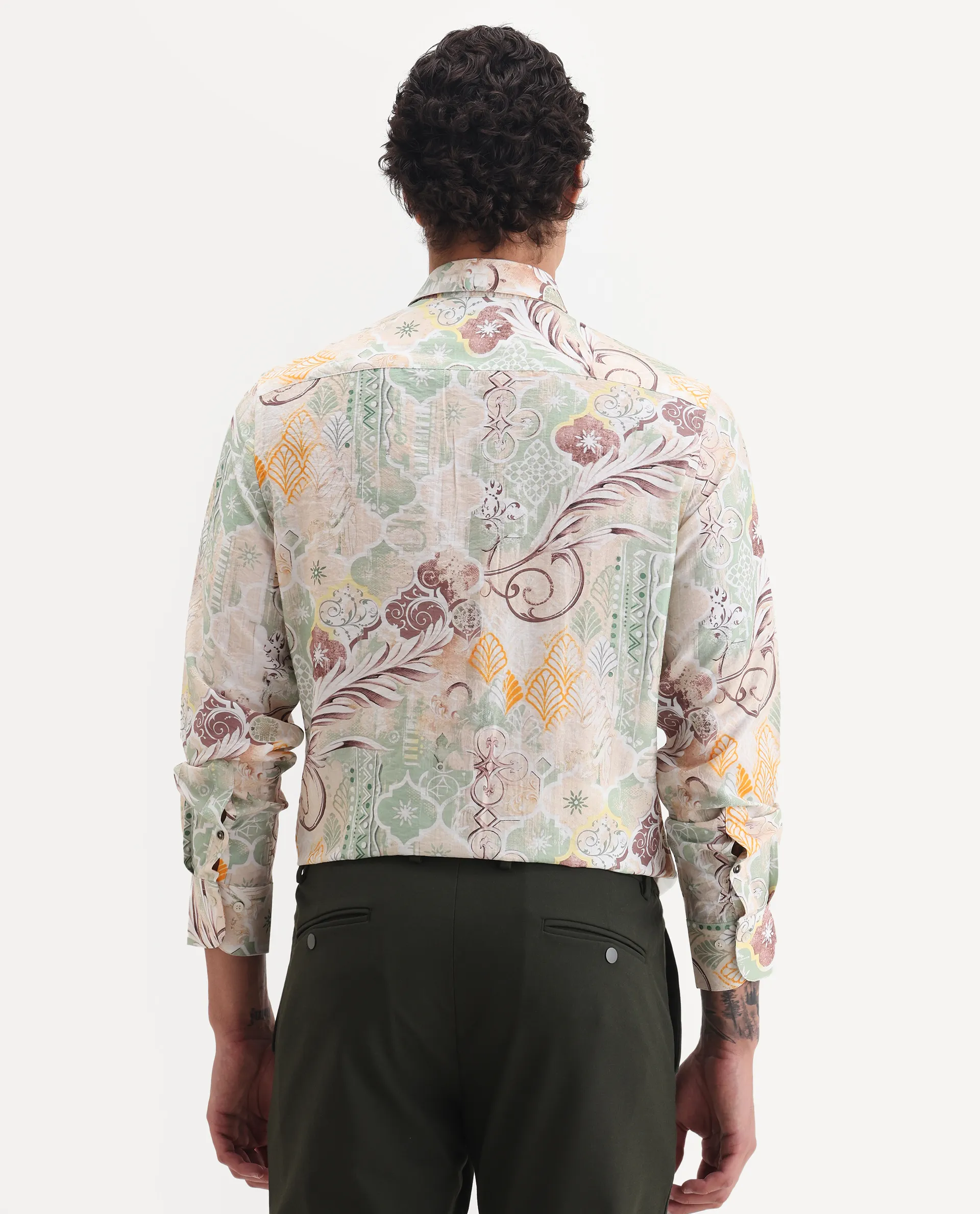 Rare Rabbit Men's Loux Beige Viscose Blend Fabric Collared Neck Regular Abstract Print Shirt - Image 7