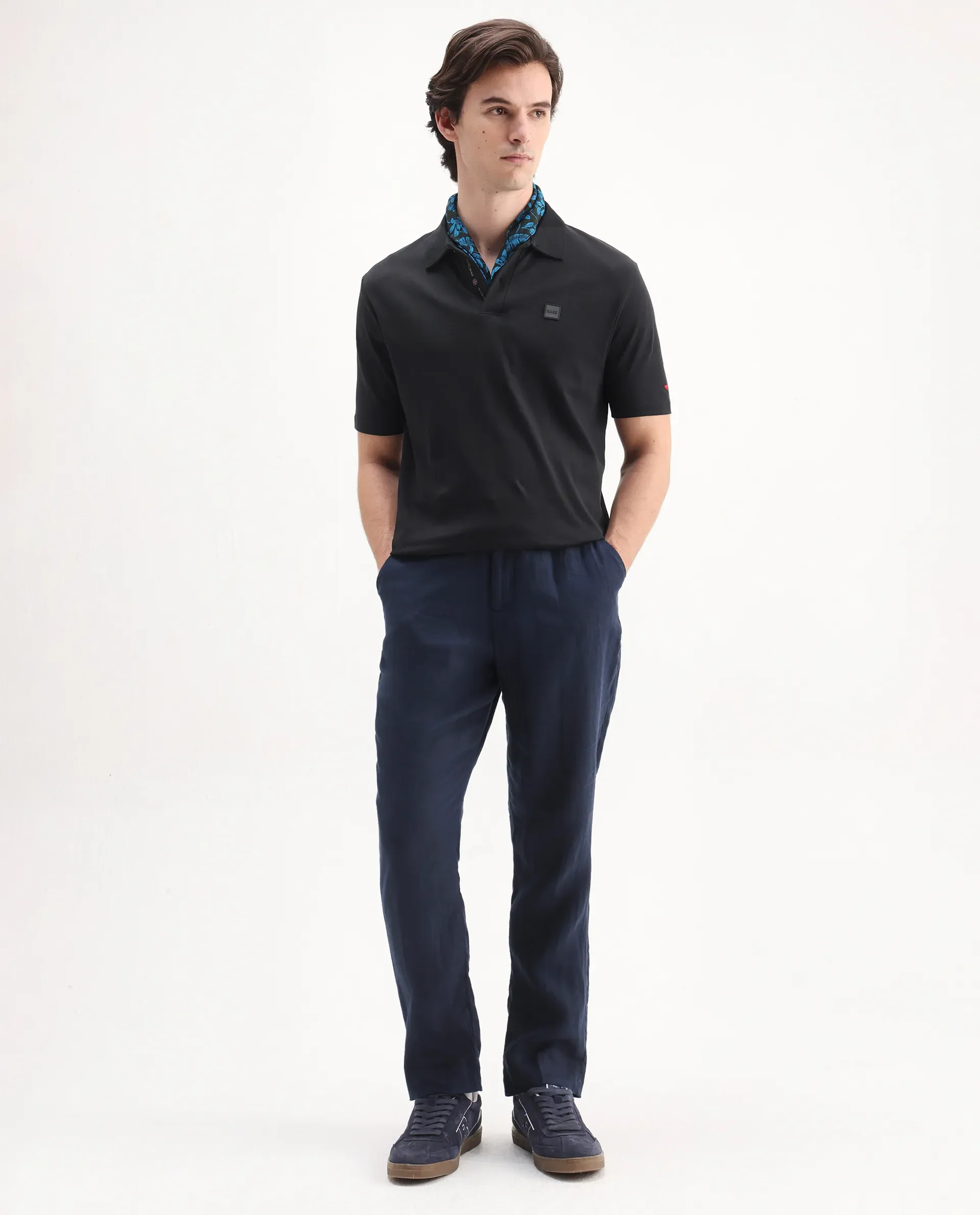 Rare Rabbit Men's Lov Black Cotton Embroidered Regular Fit Half Sleeve Polo - Image 2