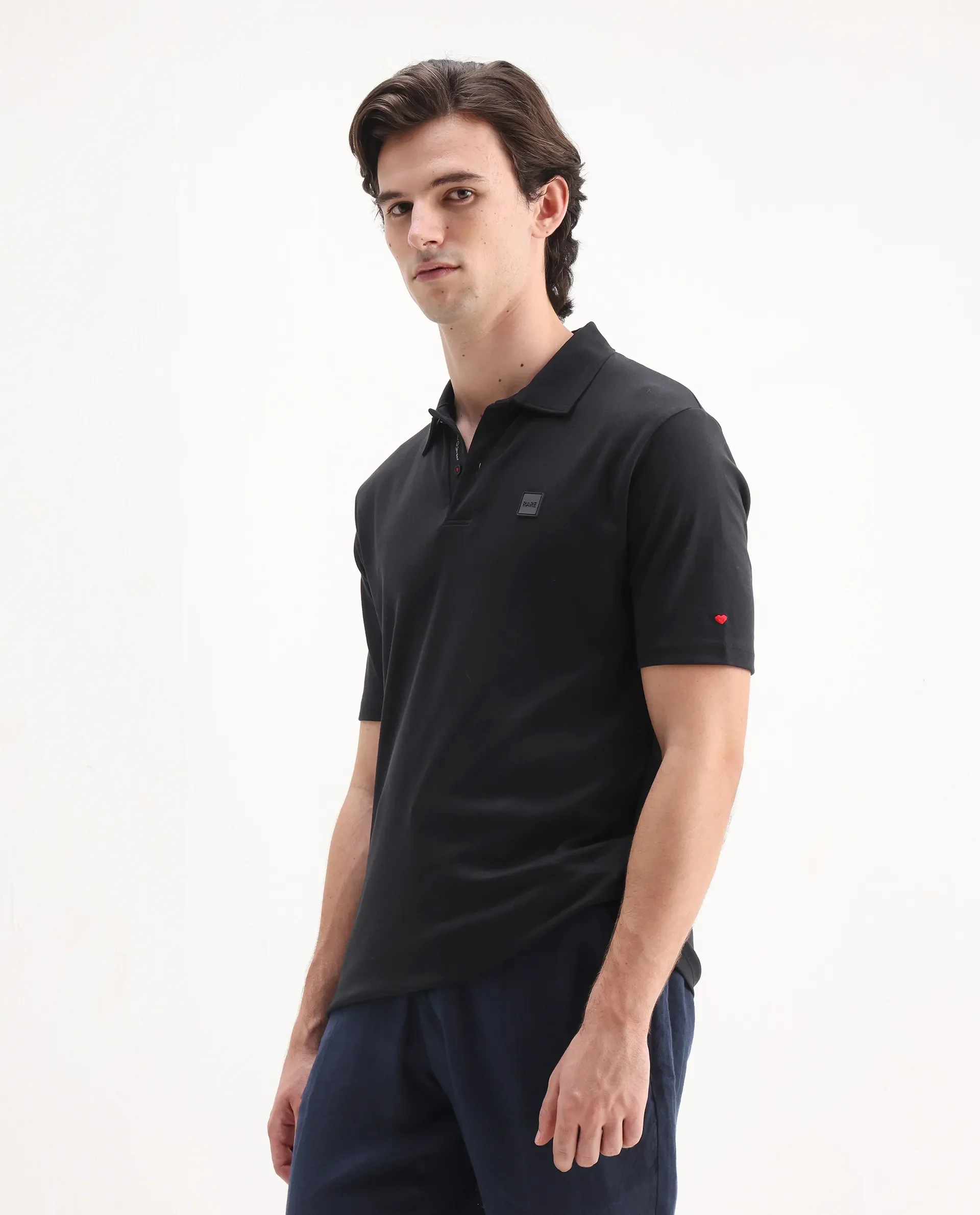 Rare Rabbit Men's Lov Black Cotton Embroidered Regular Fit Half Sleeve Polo - Image 4