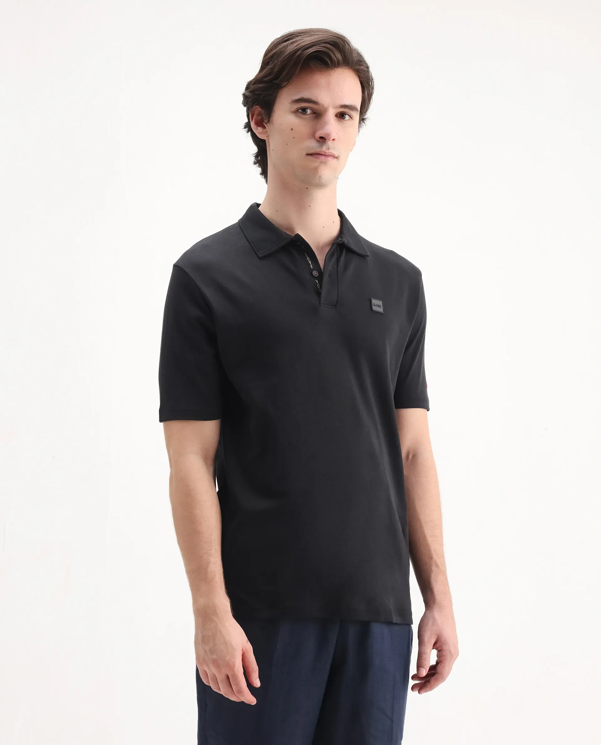 Rare Rabbit Men's Lov Black Cotton Embroidered Regular Fit Half Sleeve Polo - Image 5