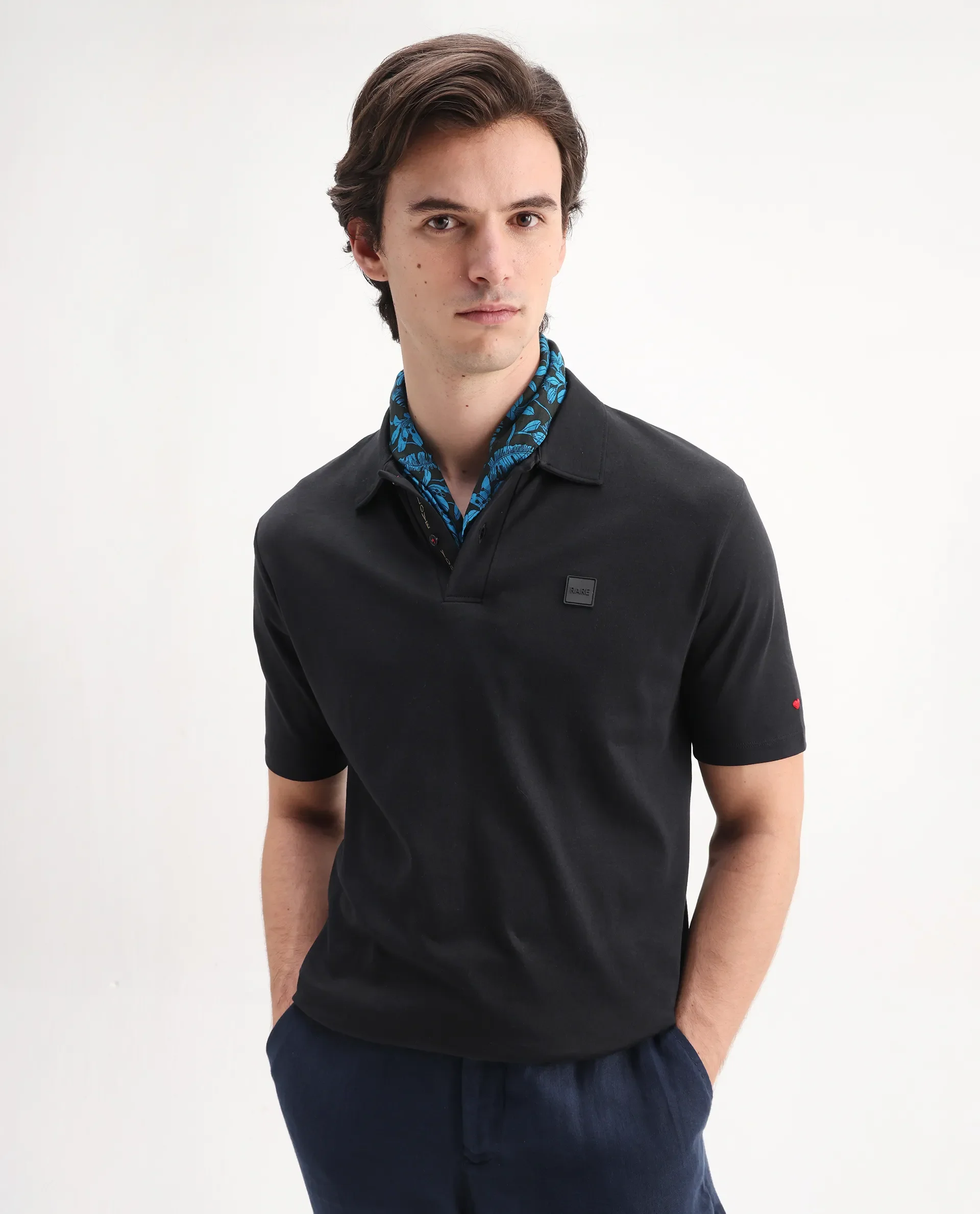 Rare Rabbit Men's Lov Black Cotton Embroidered Regular Fit Half Sleeve Polo - Image 6