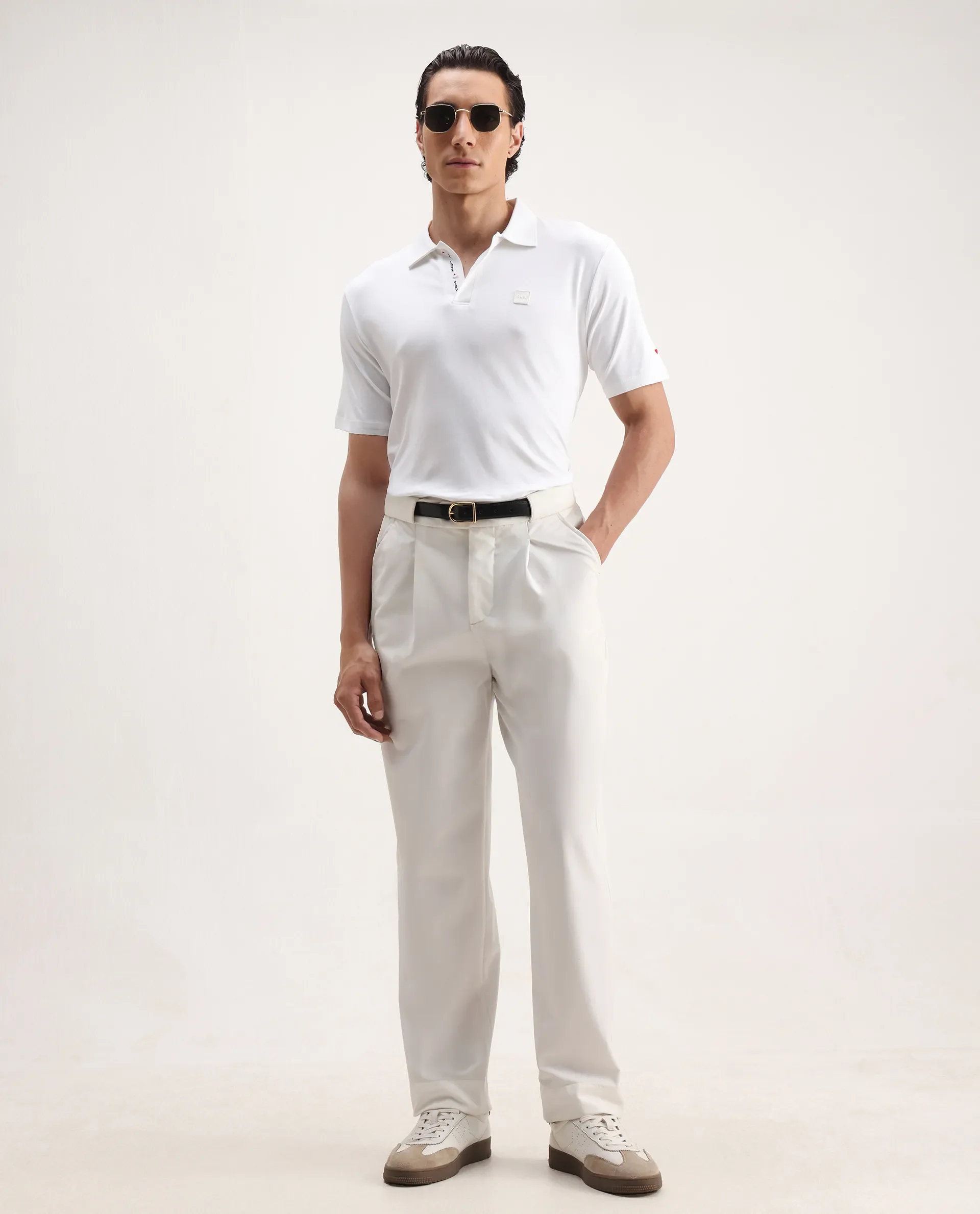 Rare Rabbit Men's Lov White Cotton Embroidered Regular Fit Half Sleeve Polo - Image 2