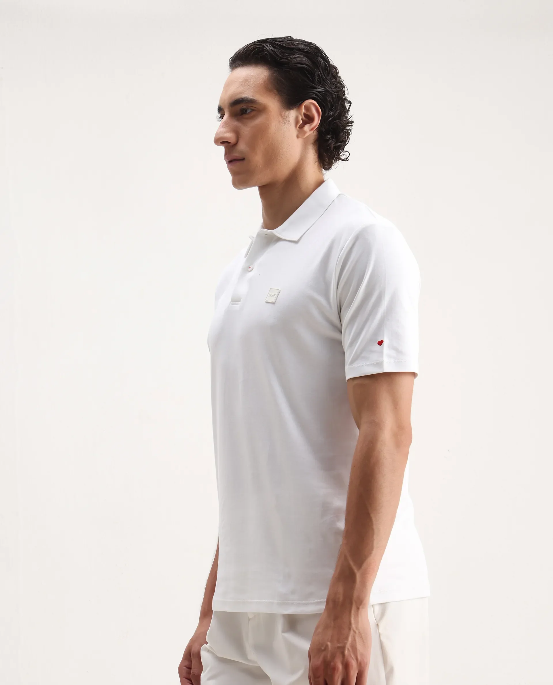 Rare Rabbit Men's Lov White Cotton Embroidered Regular Fit Half Sleeve Polo - Image 3