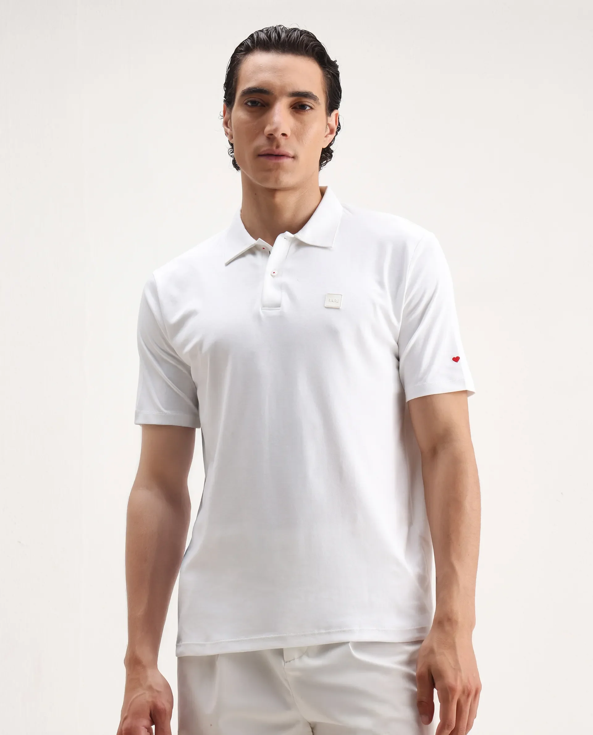 Rare Rabbit Men's Lov White Cotton Embroidered Regular Fit Half Sleeve Polo - Image 5