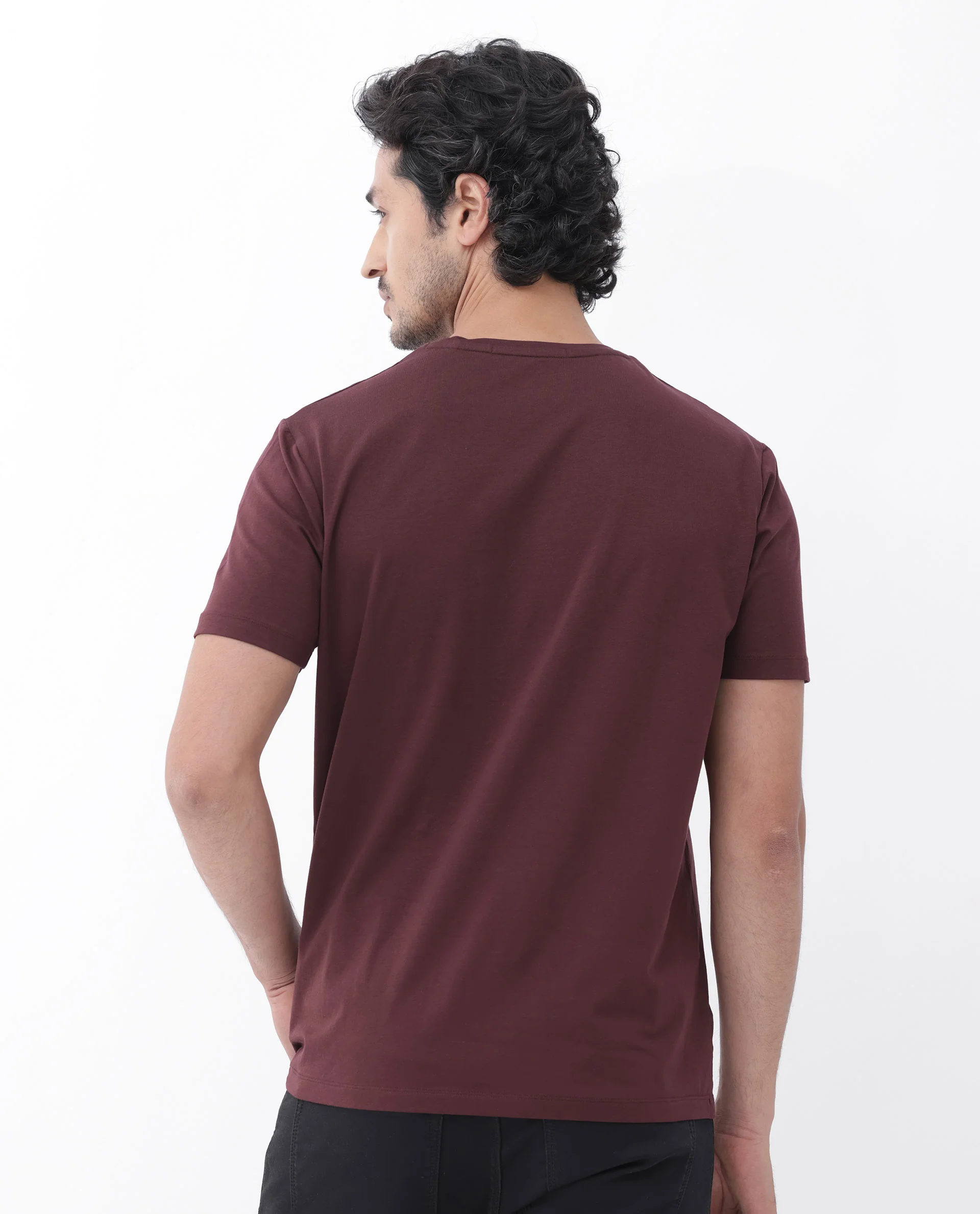 Rare Rabbit Mens Love Her Maroon Cotton Lycra Short Sleeve Skinny Fit Graphic Print T-Shirt - Image 10