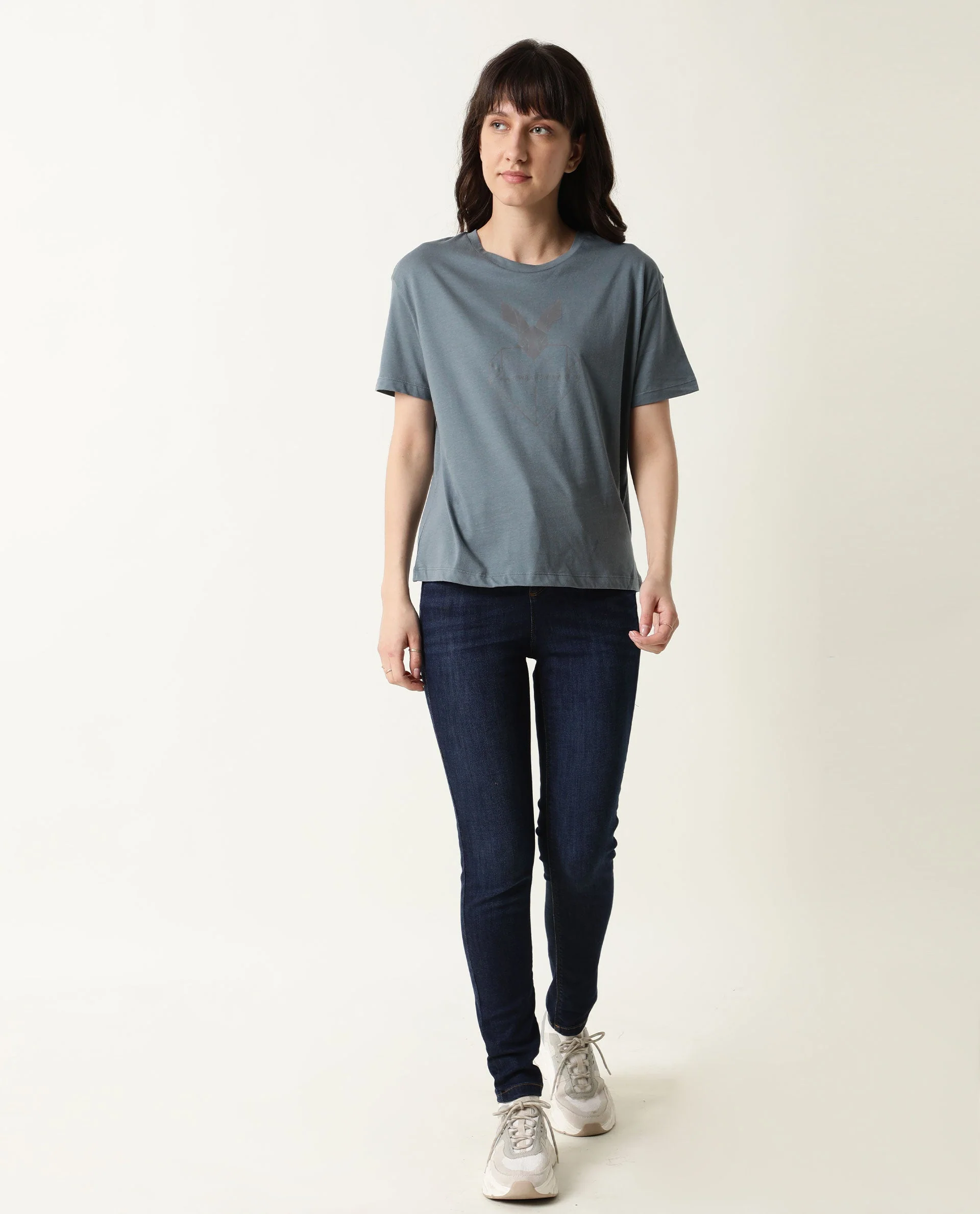 Rareism Women's Love Grey Cotton Crew Neck Graphic Print Regular Fit T-Shirt - Image 2