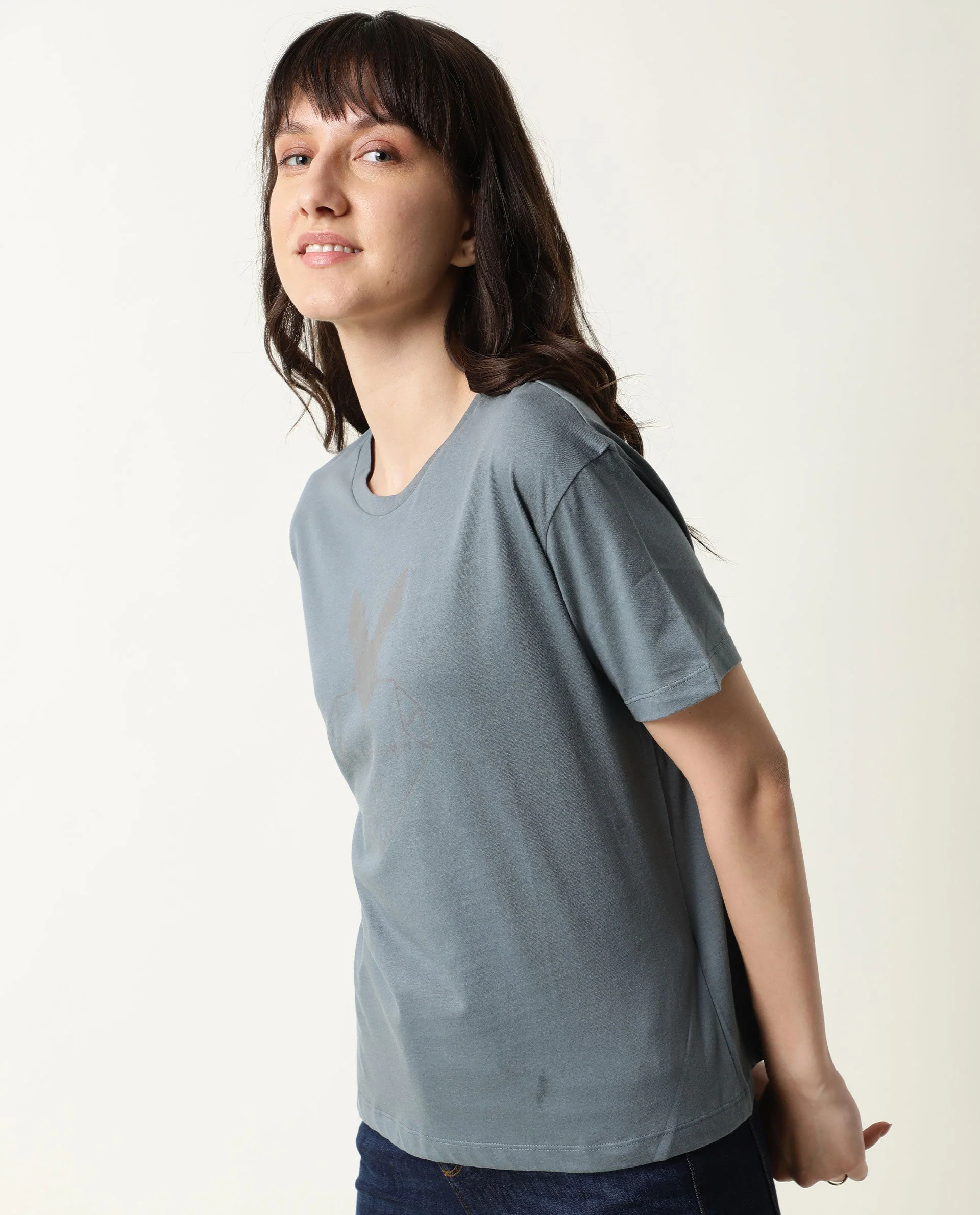 Rareism Women's Love Grey Cotton Crew Neck Graphic Print Regular Fit T-Shirt - Image 4