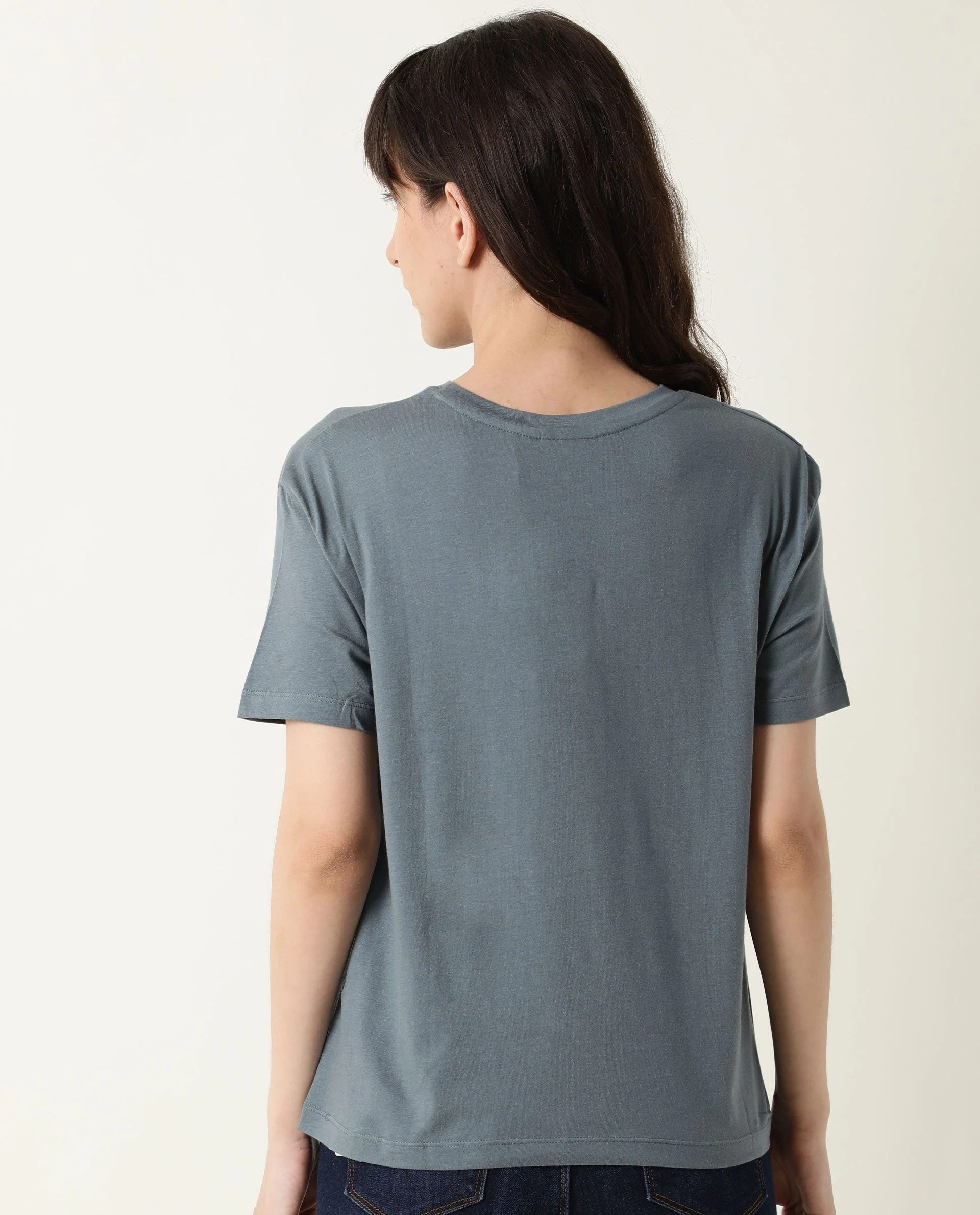 Rareism Women's Love Grey Cotton Crew Neck Graphic Print Regular Fit T-Shirt - Image 5