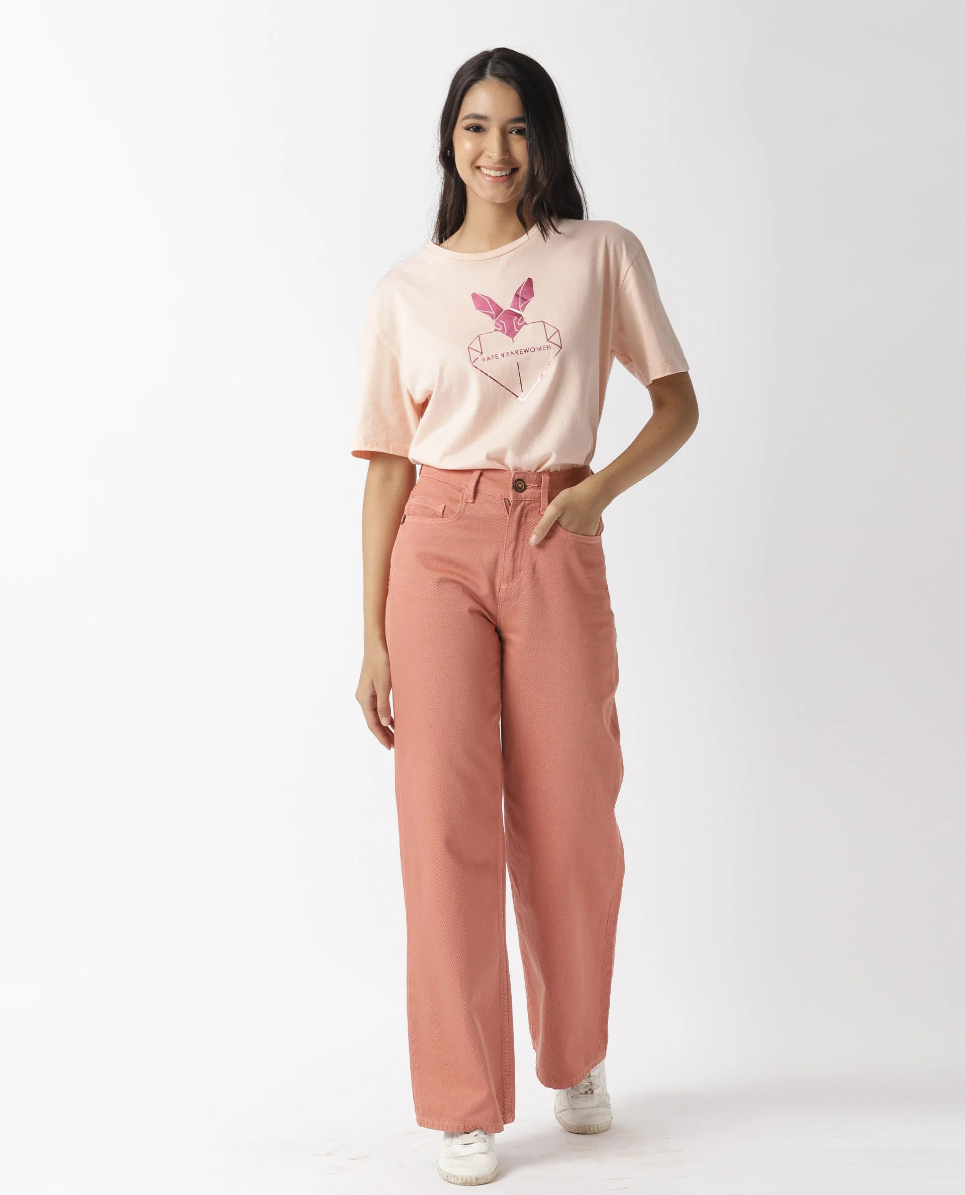 Rareism Women's Love Pink Cotton Crew Neck Graphic Print Regular Fit T-Shirt - Image 2