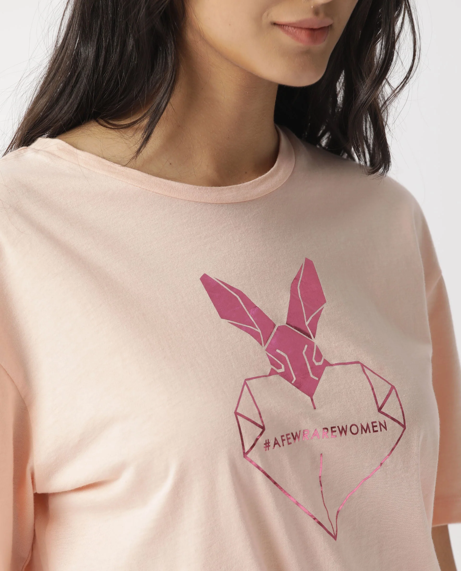 Rareism Women's Love Pink Cotton Crew Neck Graphic Print Regular Fit T-Shirt - Image 3