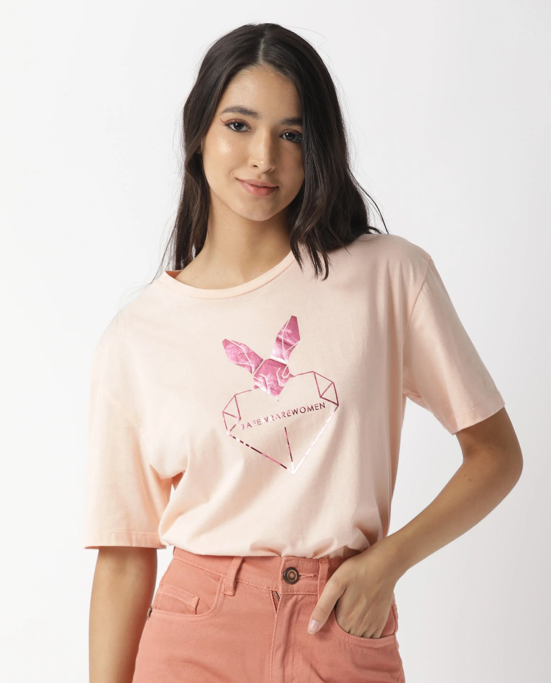 Rareism Women's Love Pink Cotton Crew Neck Graphic Print Regular Fit T-Shirt - Image 4