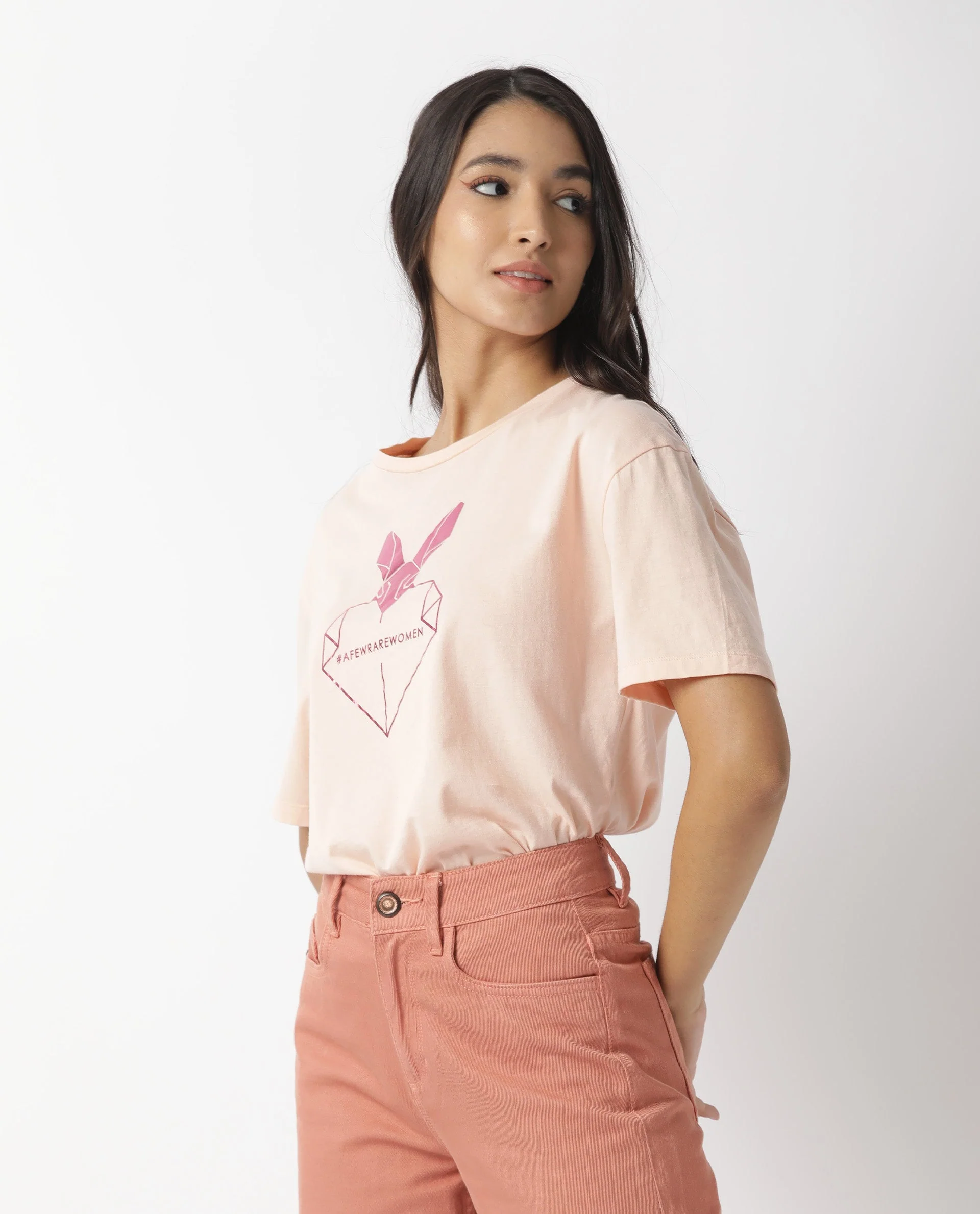 Rareism Women's Love Pink Cotton Crew Neck Graphic Print Regular Fit T-Shirt - Image 5
