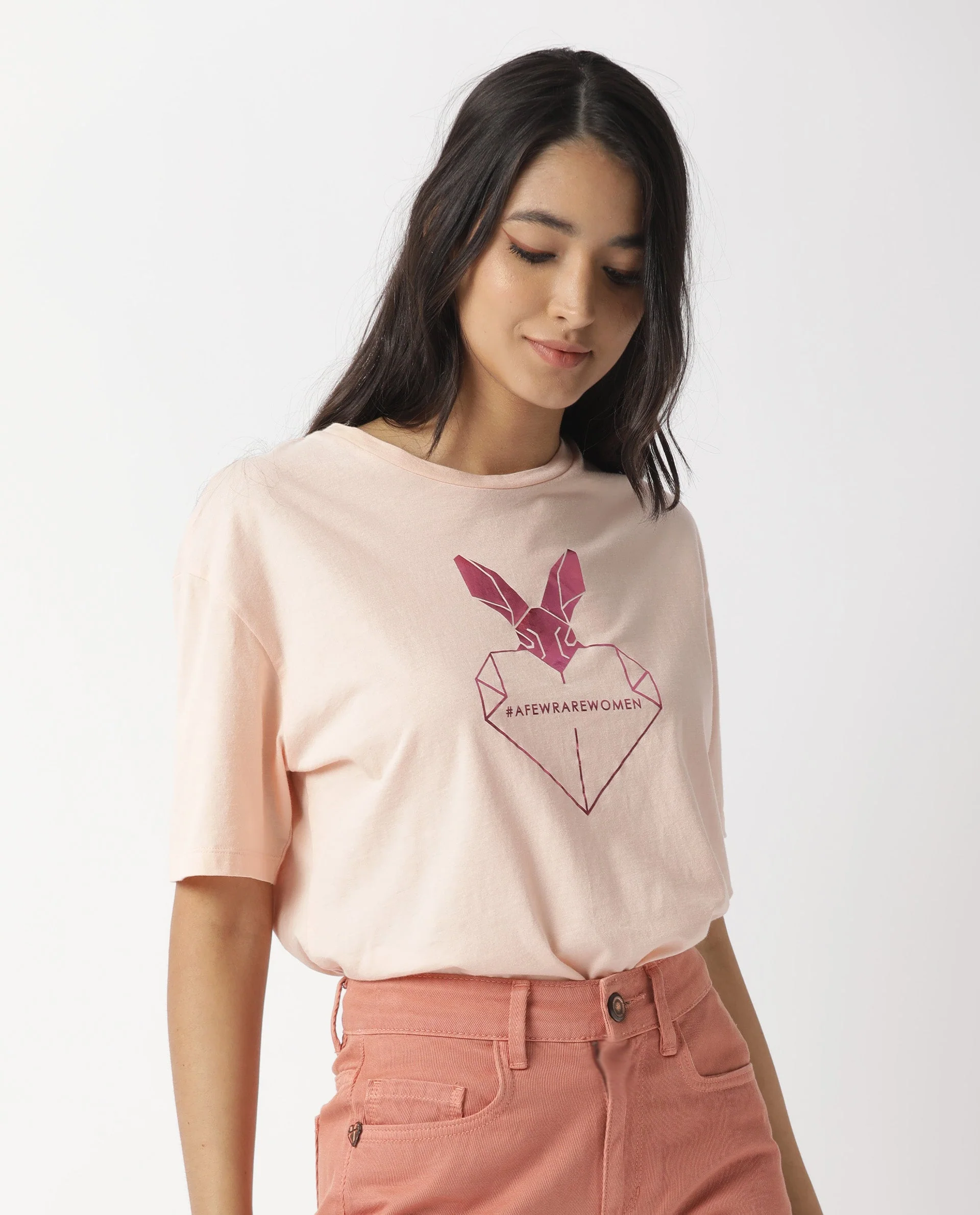 Rareism Women's Love Pink Cotton Crew Neck Graphic Print Regular Fit T-Shirt - Image 6