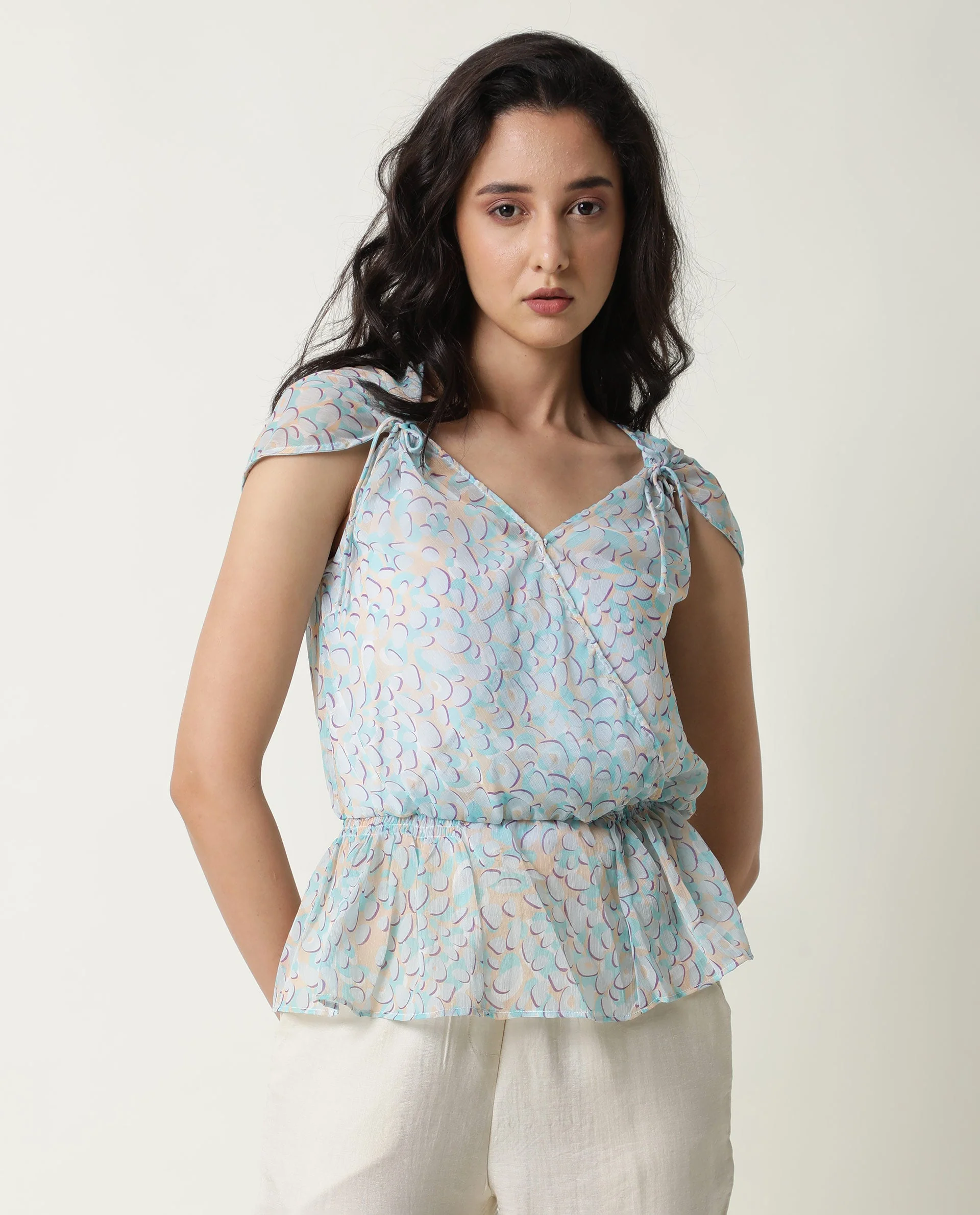 Rareism Women's Loves Purple Viscose V-Neck Printed Sleeveless Regular Fit Top