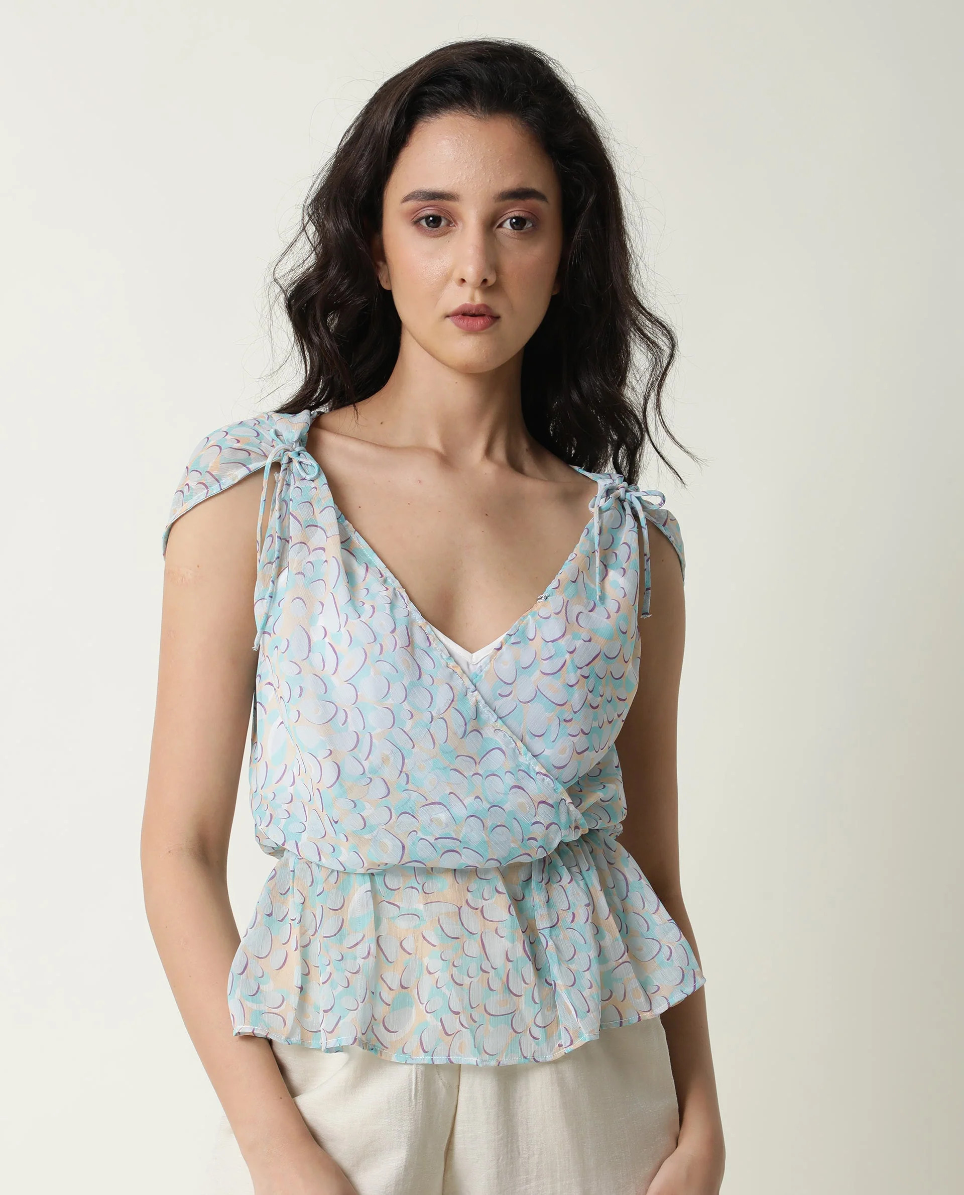 Rareism Women's Loves Purple Viscose V-Neck Printed Sleeveless Regular Fit Top - Image 5