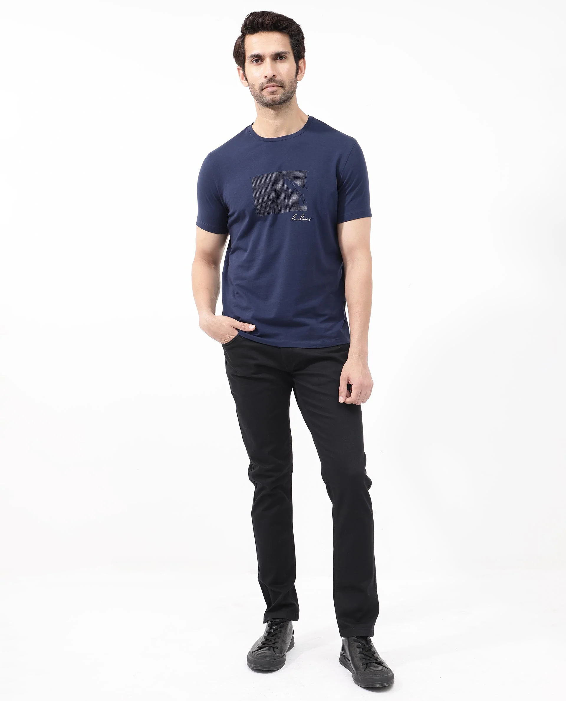 Rare Rabbit Articale Mens Lowell Navy Cotton Polyester Fabric Short Sleeve Crew Neck Regular Fit Graphic Printed T-Shirt - Image 2