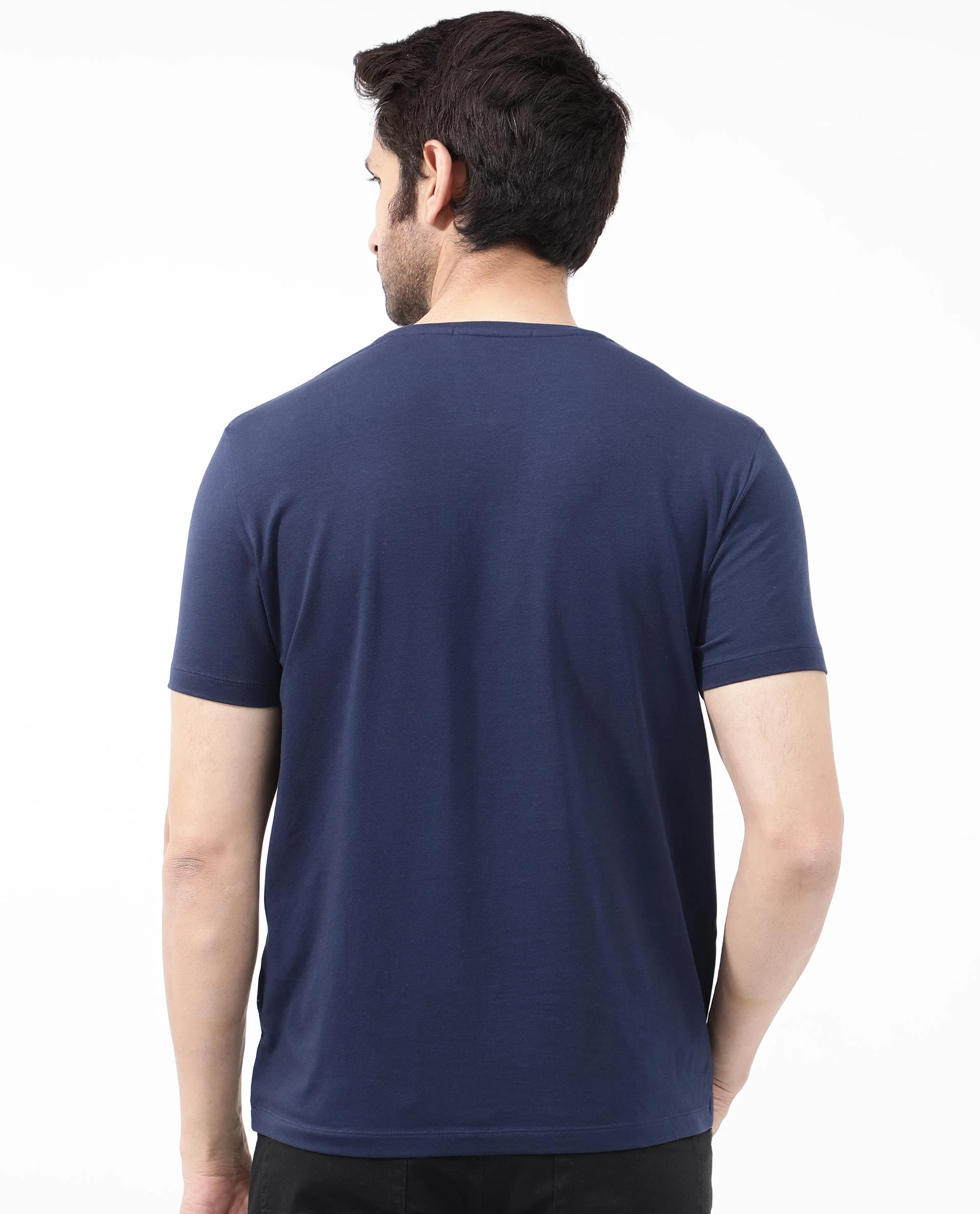 Rare Rabbit Articale Mens Lowell Navy Cotton Polyester Fabric Short Sleeve Crew Neck Regular Fit Graphic Printed T-Shirt - Image 6