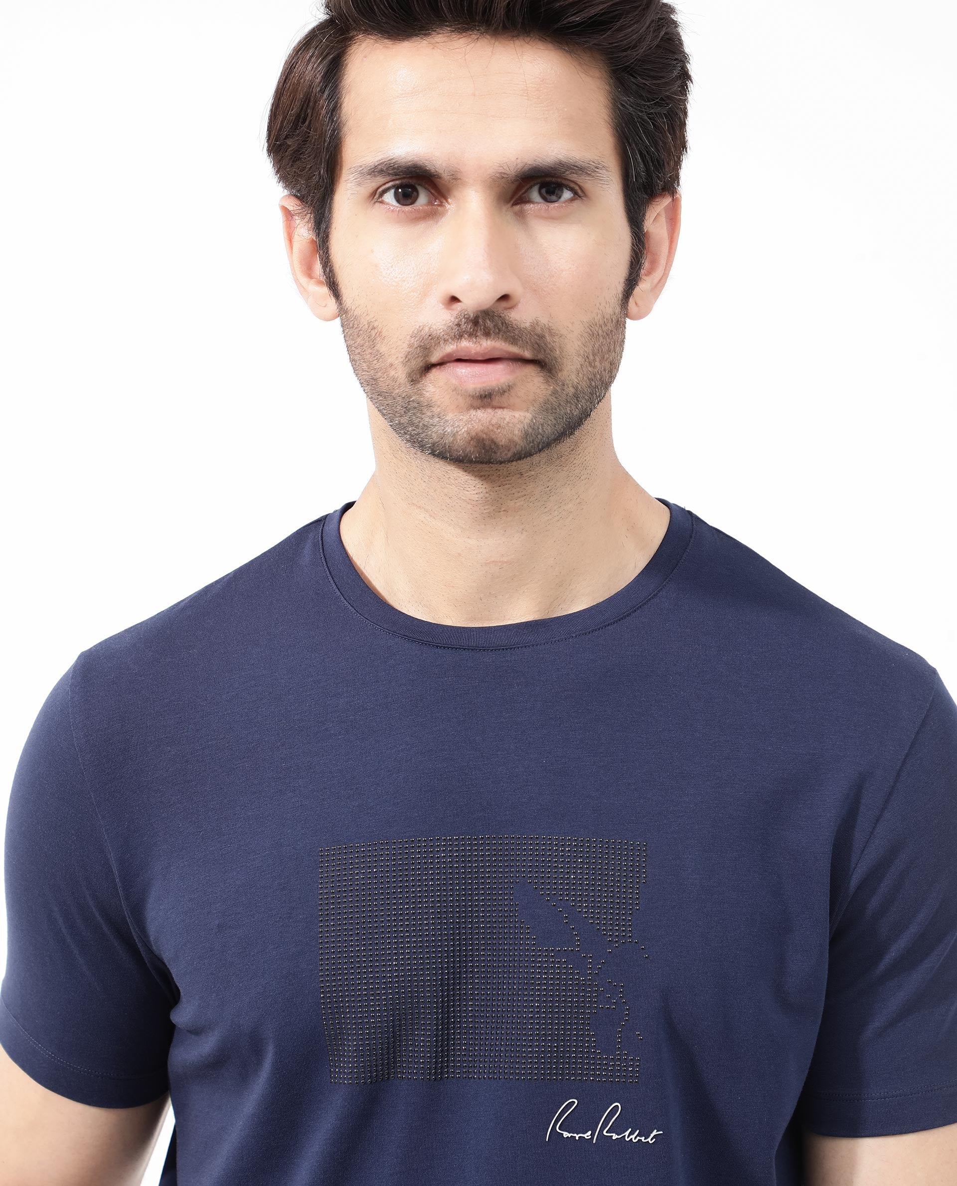 Rare Rabbit Articale Mens Lowell Navy Cotton Polyester Fabric Short Sleeve Crew Neck Regular Fit Graphic Printed T-Shirt - Image 9
