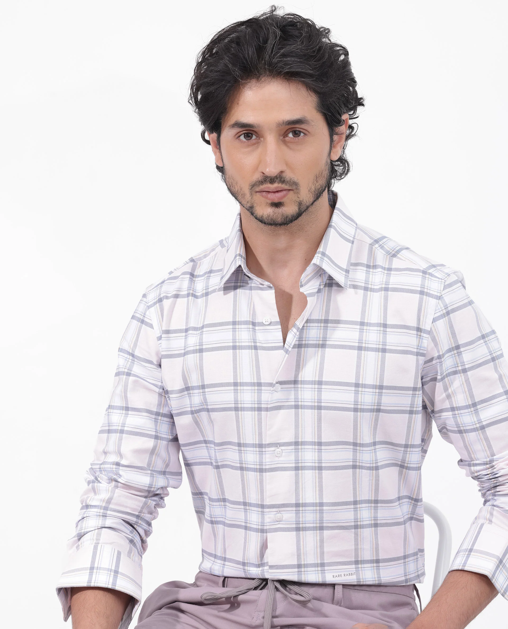 Rare Rabbit Men's Lowen Pastel Pink Cotton Checked Print Regular Fit Full Sleeve Collared Shirt - Image 3