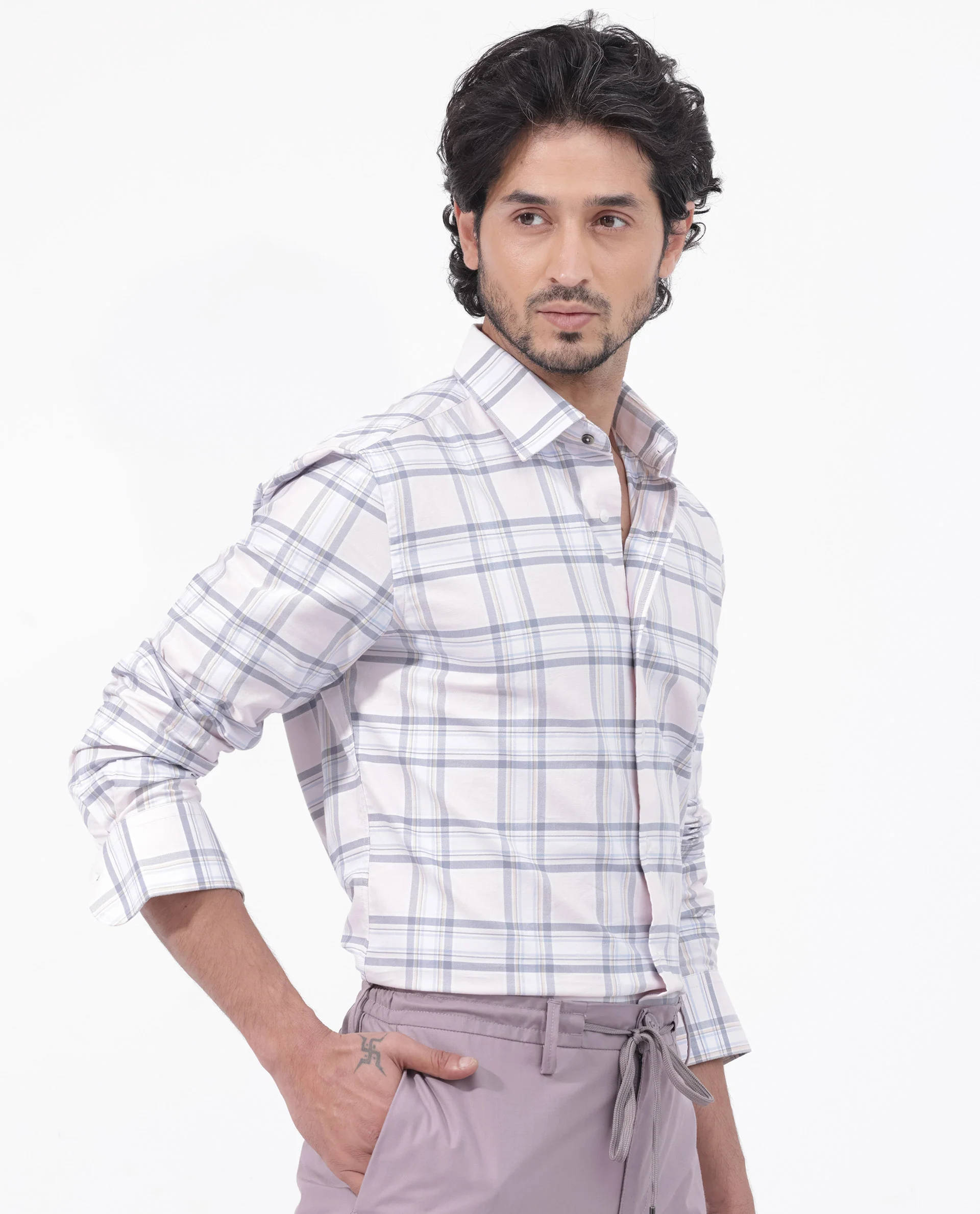 Rare Rabbit Men's Lowen Pastel Pink Cotton Checked Print Regular Fit Full Sleeve Collared Shirt - Image 7