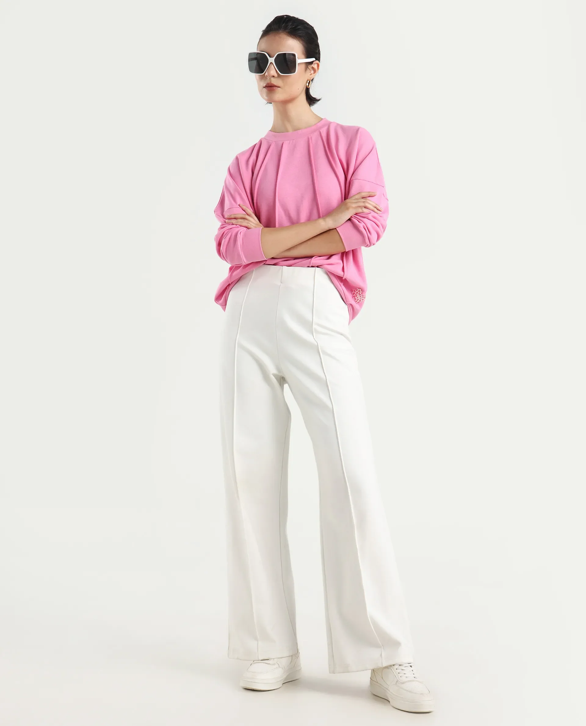 Rareism Women's Lowkey Dark Pink Cotton Blend Crew Neck Plain Relaxed Fit Sweatshirt - Image 2