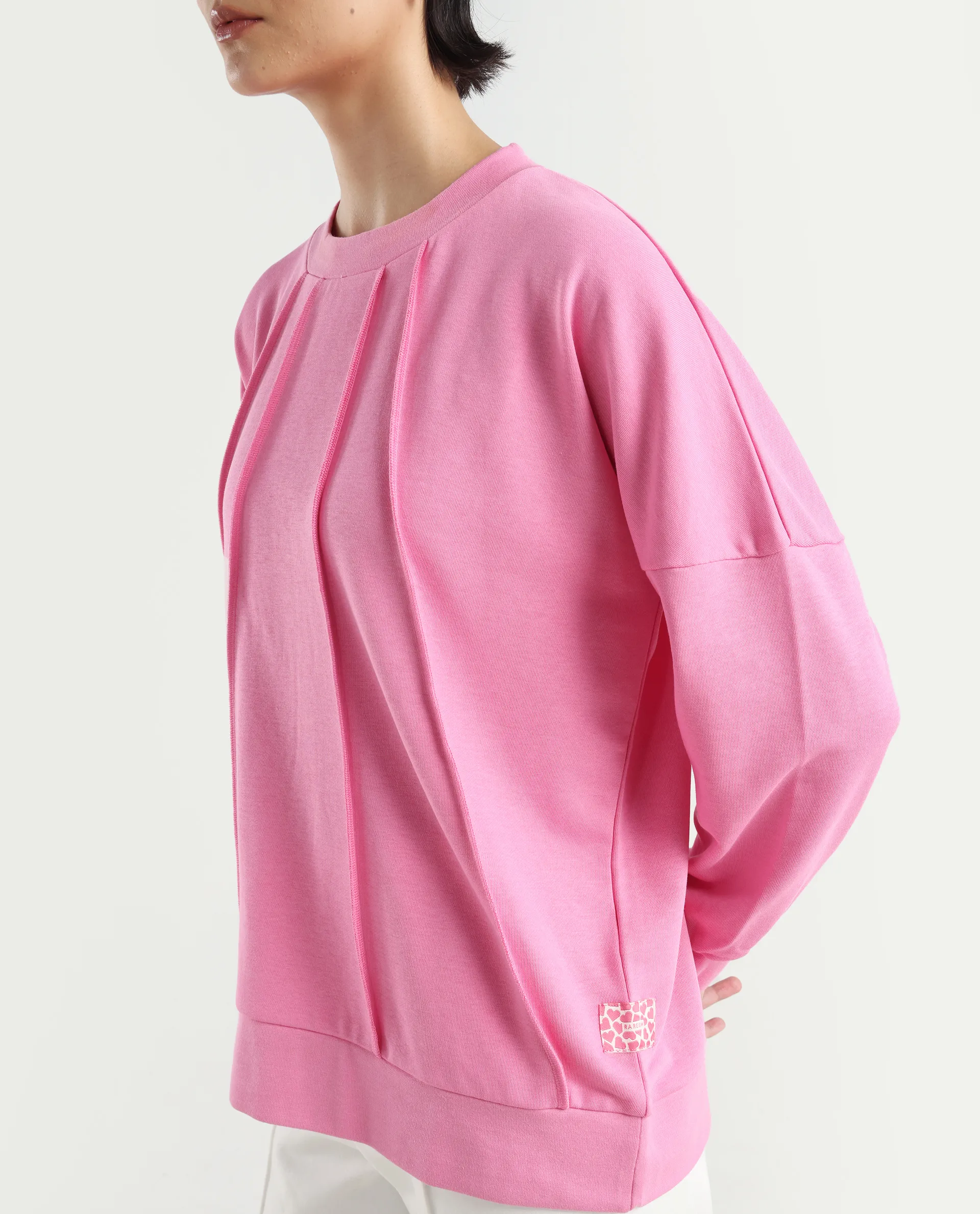 Rareism Women's Lowkey Dark Pink Cotton Blend Crew Neck Plain Relaxed Fit Sweatshirt - Image 4