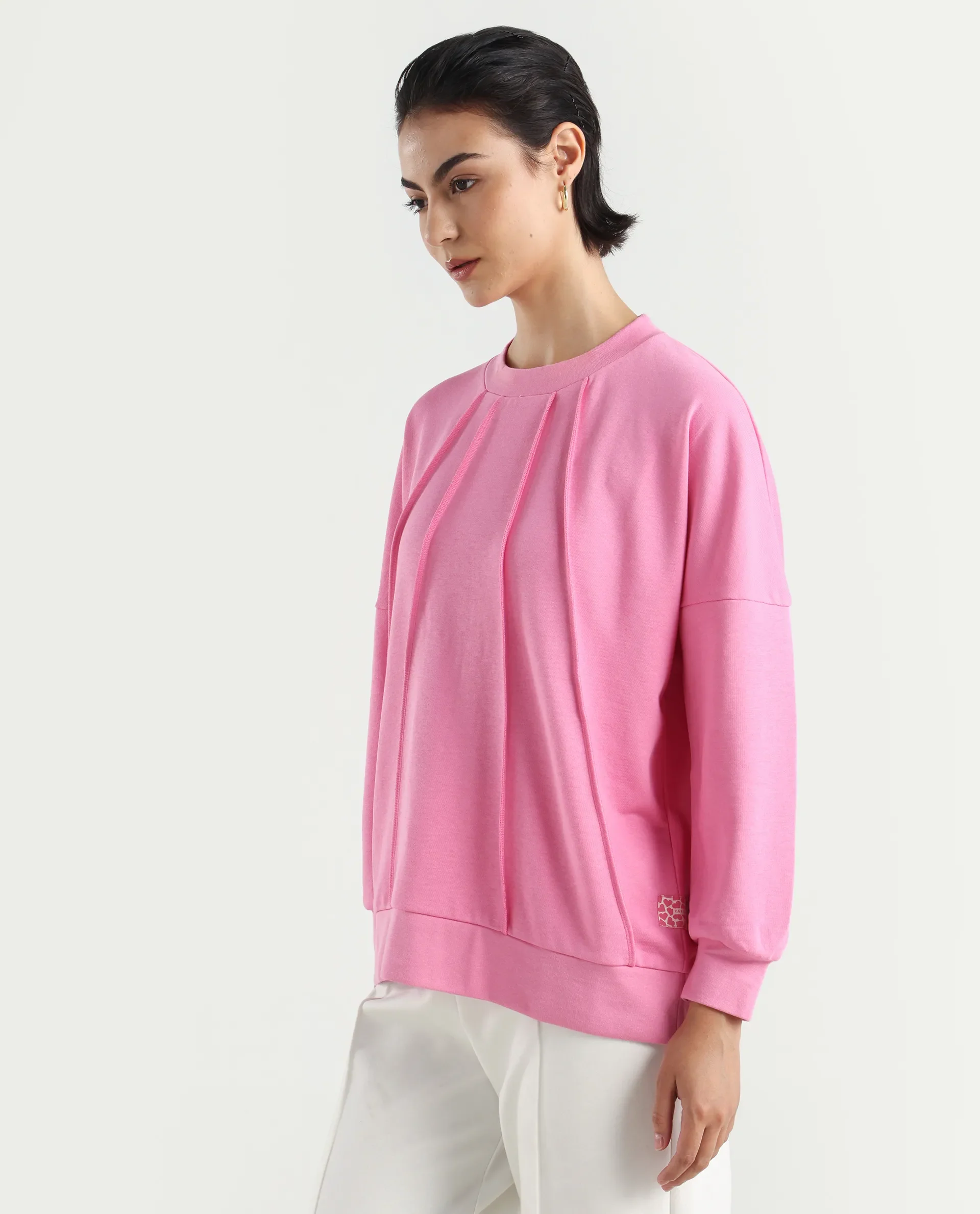 Rareism Women's Lowkey Dark Pink Cotton Blend Crew Neck Plain Relaxed Fit Sweatshirt - Image 5