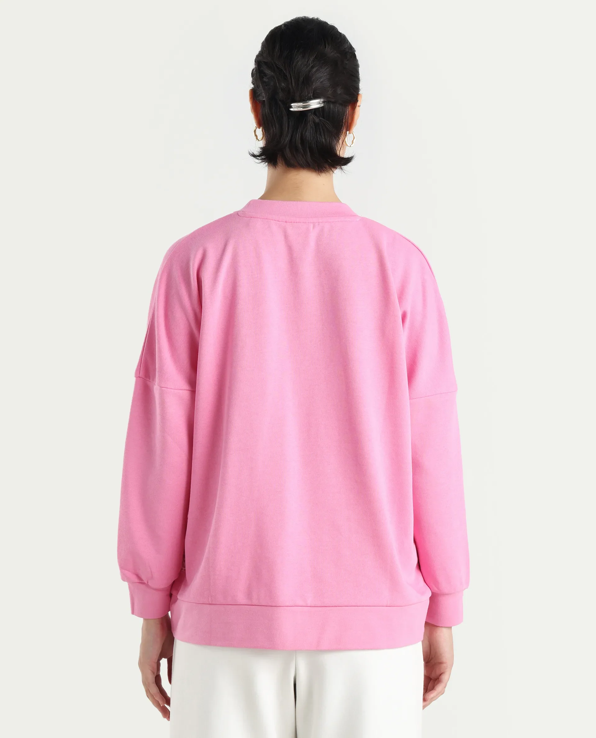 Rareism Women's Lowkey Dark Pink Cotton Blend Crew Neck Plain Relaxed Fit Sweatshirt - Image 7