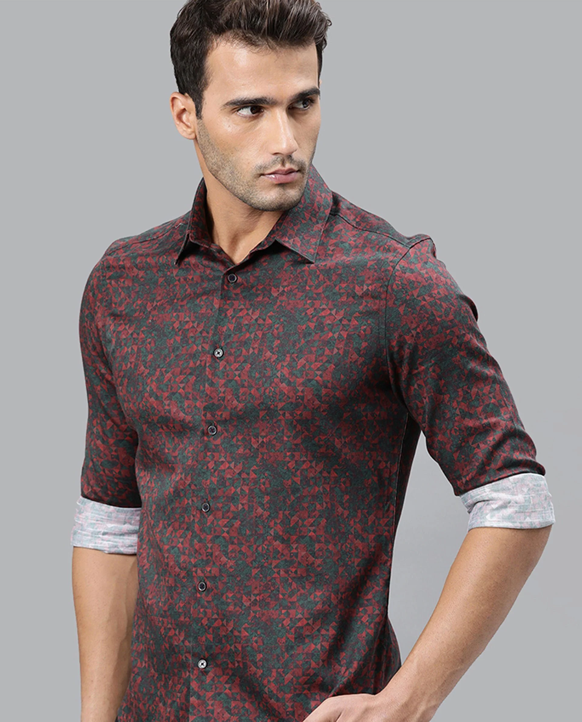 Rare Rabbit Men's Lowpol Red Cotton Abstract Print Regular Fit Full Sleeve Collared Shirt - Image 3