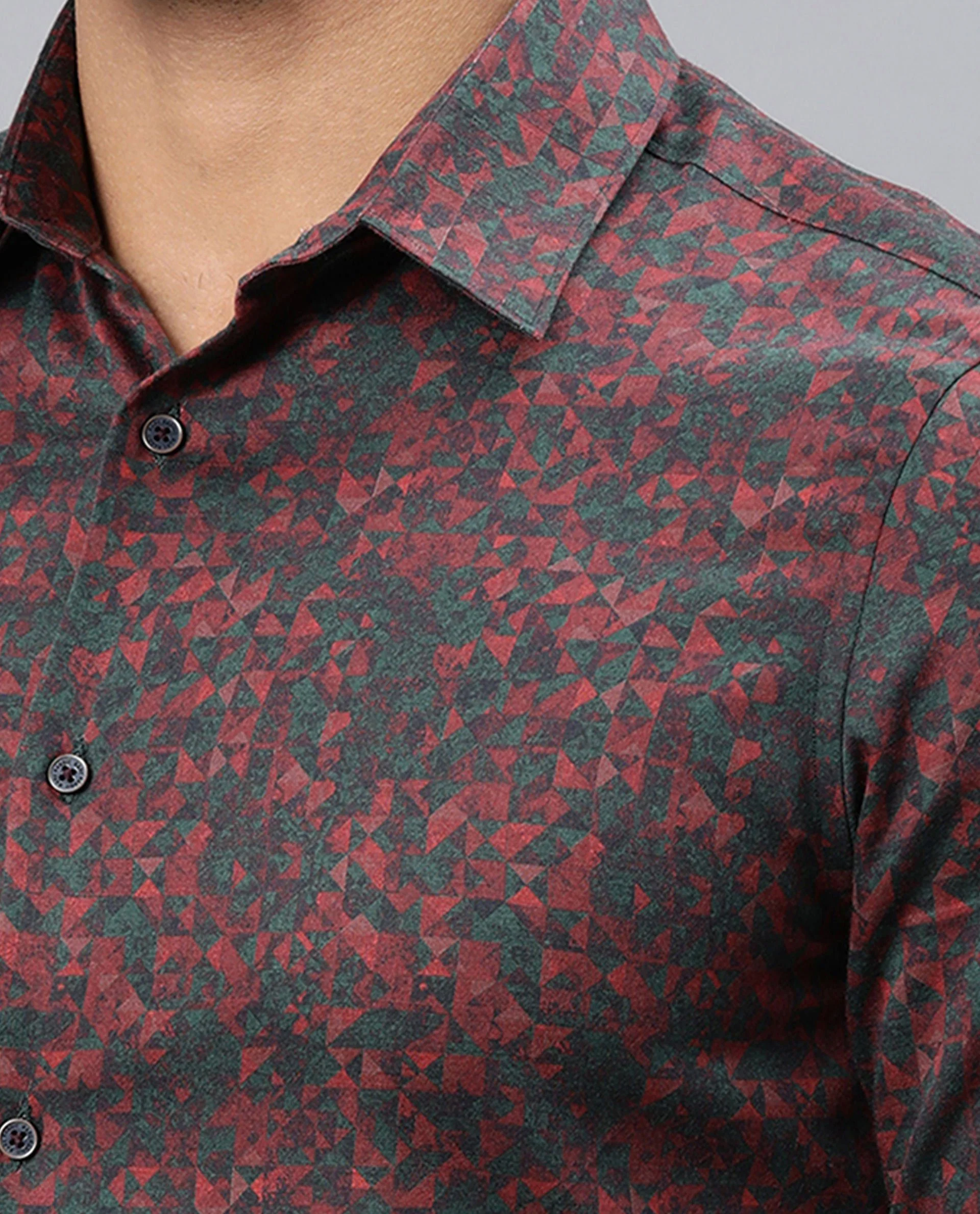 Rare Rabbit Men's Lowpol Red Cotton Abstract Print Regular Fit Full Sleeve Collared Shirt - Image 4