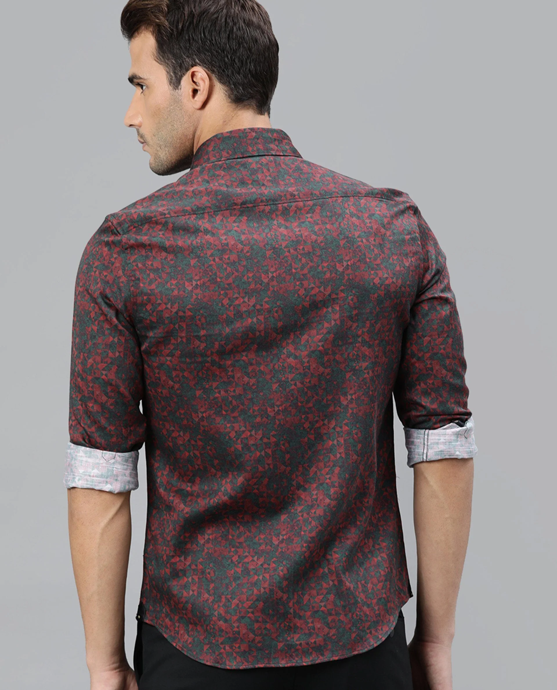 Rare Rabbit Men's Lowpol Red Cotton Abstract Print Regular Fit Full Sleeve Collared Shirt - Image 5