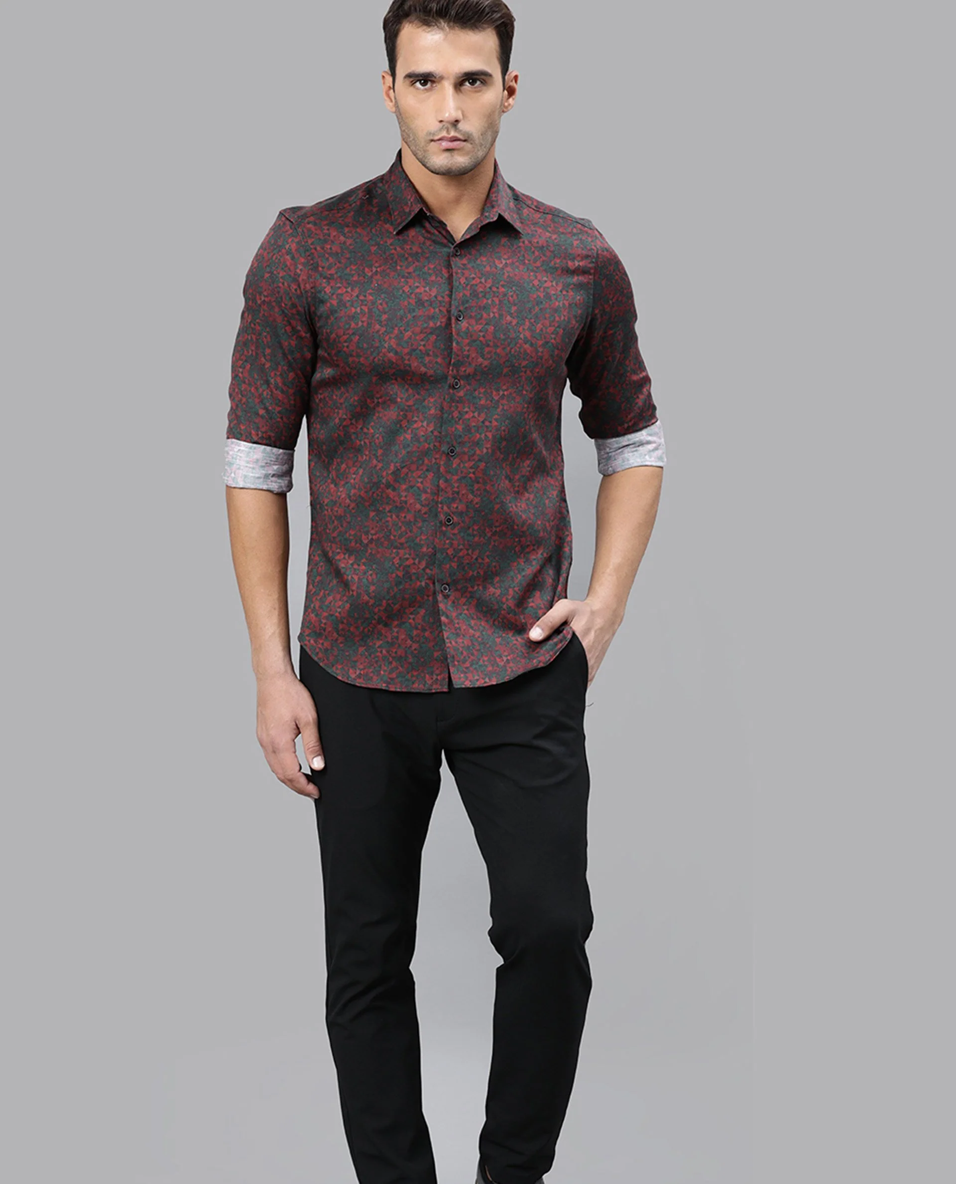 Rare Rabbit Men's Lowpol Red Cotton Abstract Print Regular Fit Full Sleeve Collared Shirt - Image 6