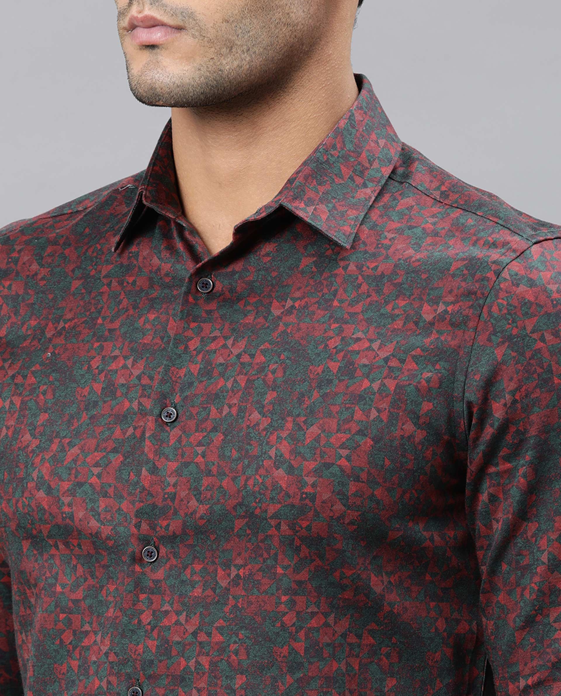 Rare Rabbit Men's Lowpol Red Cotton Abstract Print Regular Fit Full Sleeve Collared Shirt - Image 7