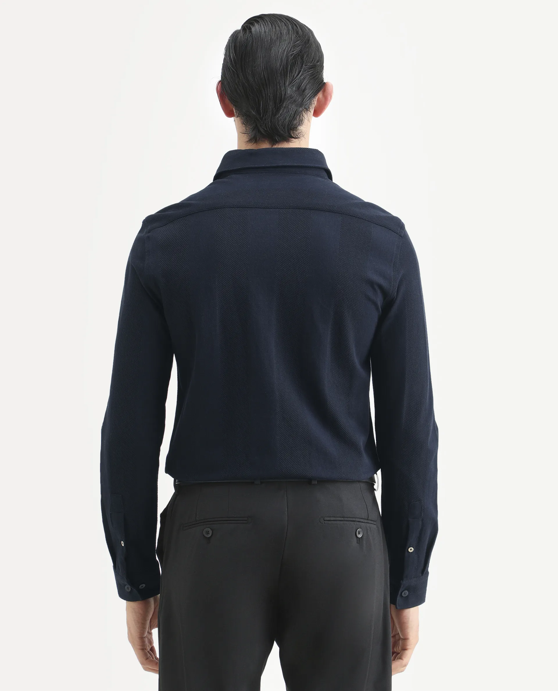 Rare Rabbit Men's Loxa Dark Navy Cotton Striped Print Regular Fit Full Sleeve Collared Shirt - Image 7