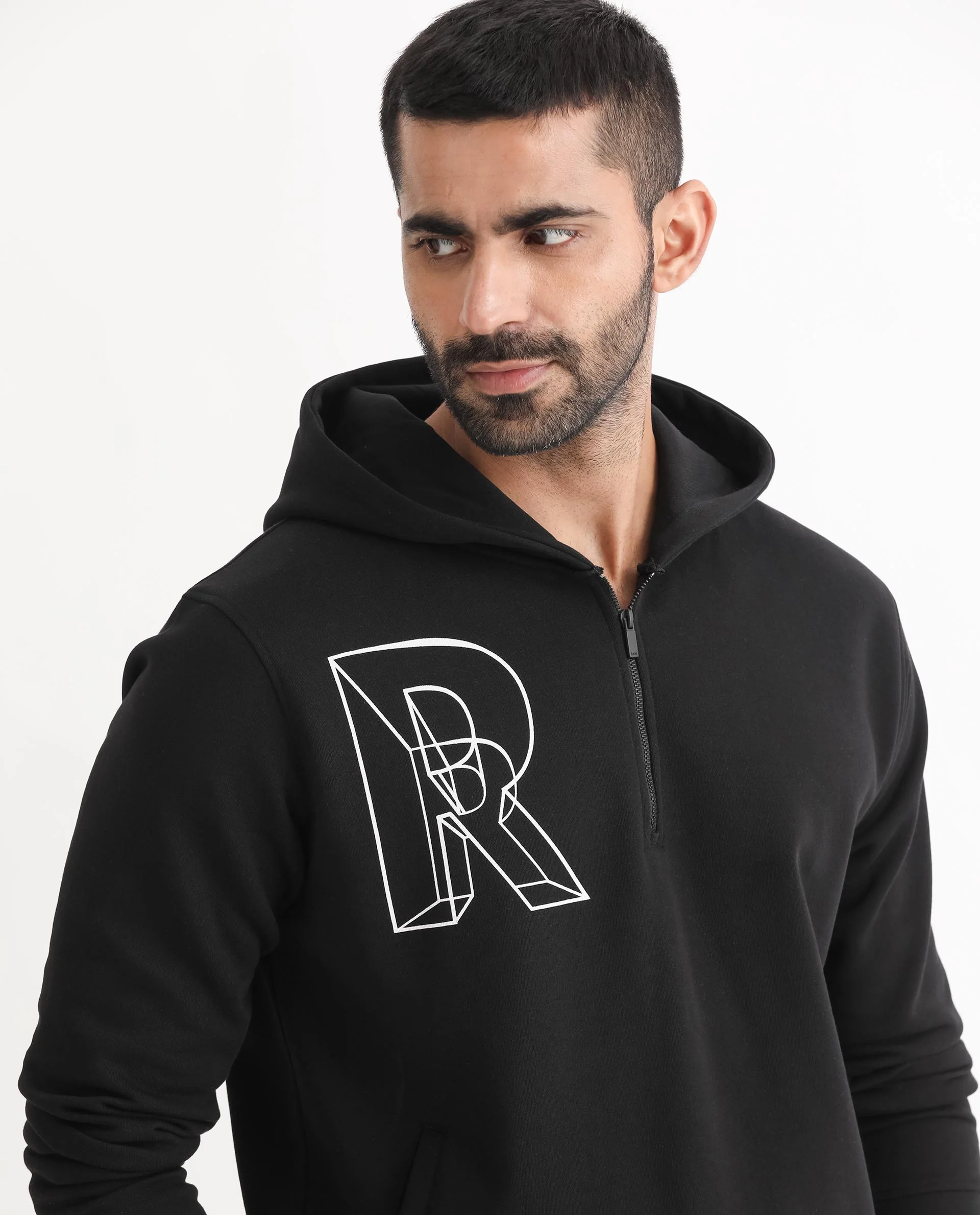 Rare Rabbit Men's Luan Black Graphic Print Regular Fit Full Sleeve Hooded Sweatshirt - Image 2