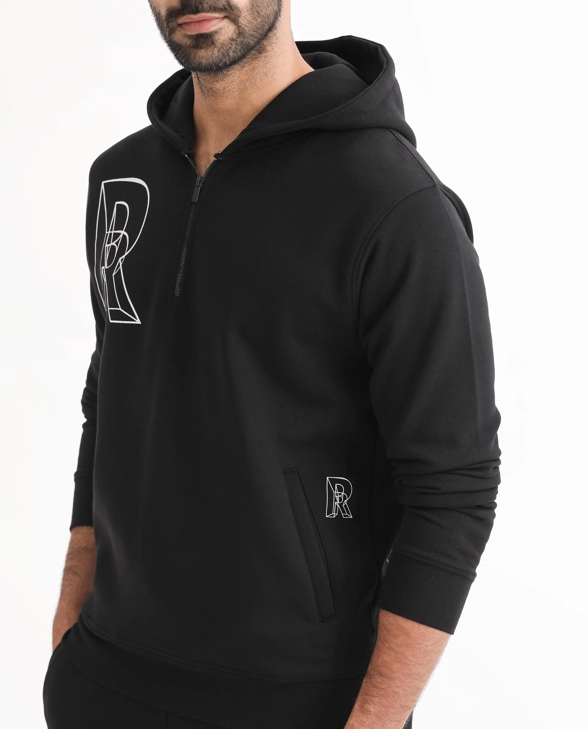 Rare Rabbit Men's Luan Black Graphic Print Regular Fit Full Sleeve Hooded Sweatshirt - Image 3