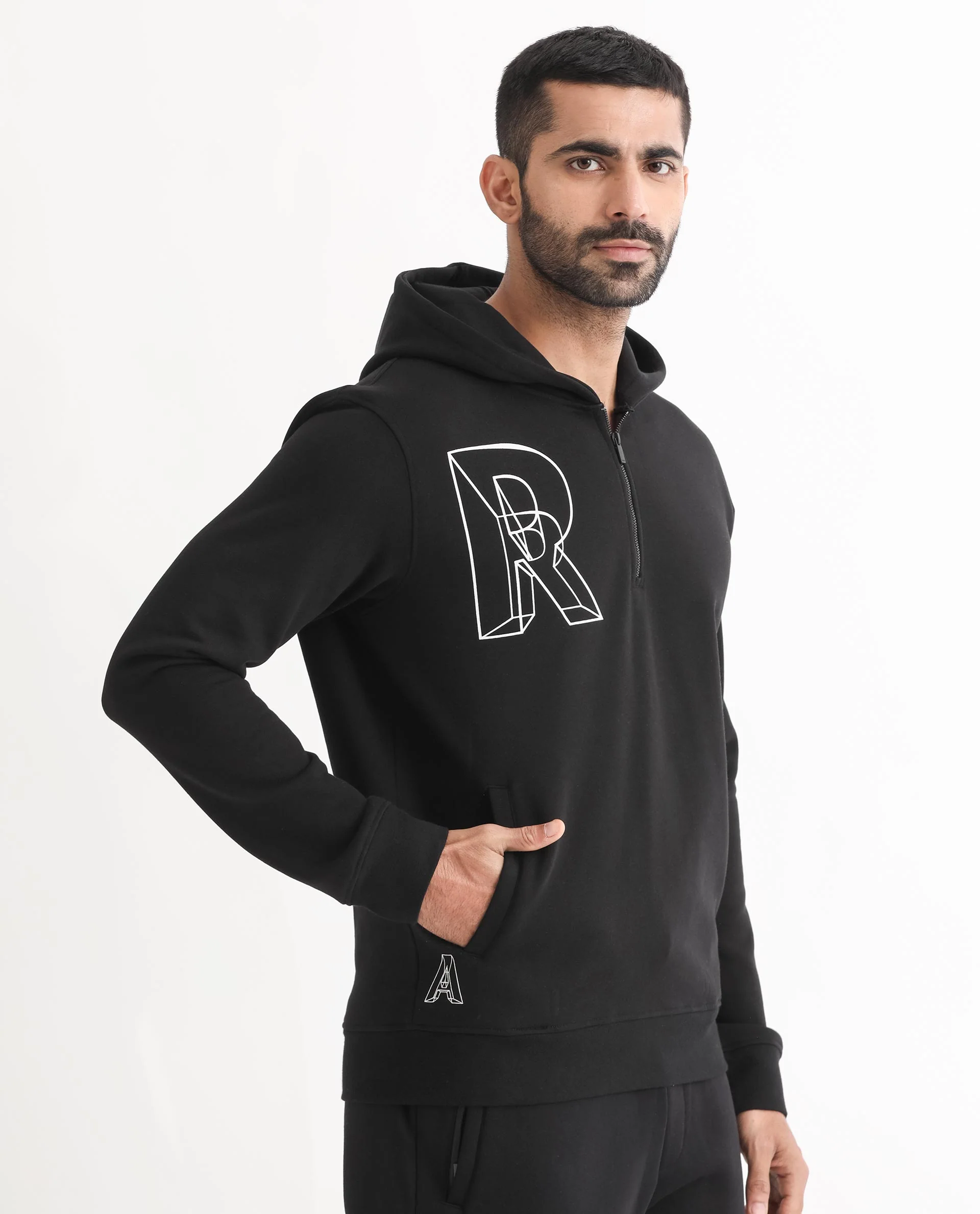 Rare Rabbit Men's Luan Black Graphic Print Regular Fit Full Sleeve Hooded Sweatshirt - Image 6