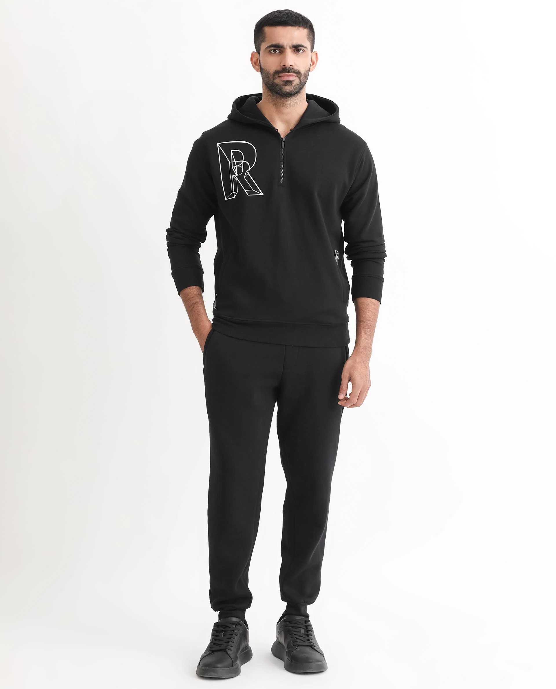 Rare Rabbit Men's Luan Black Graphic Print Regular Fit Full Sleeve Hooded Sweatshirt - Image 7