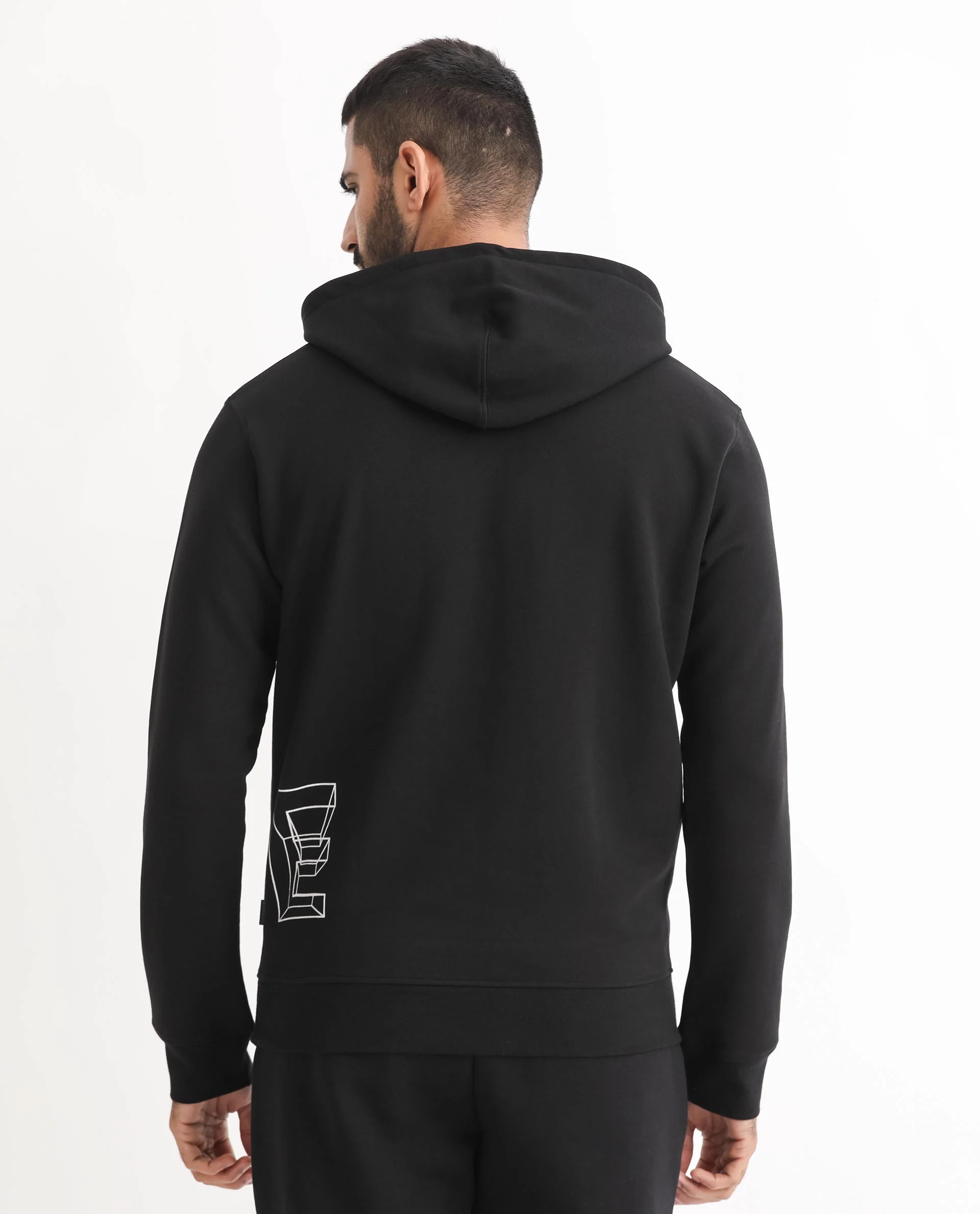 Rare Rabbit Men's Luan Black Graphic Print Regular Fit Full Sleeve Hooded Sweatshirt - Image 8