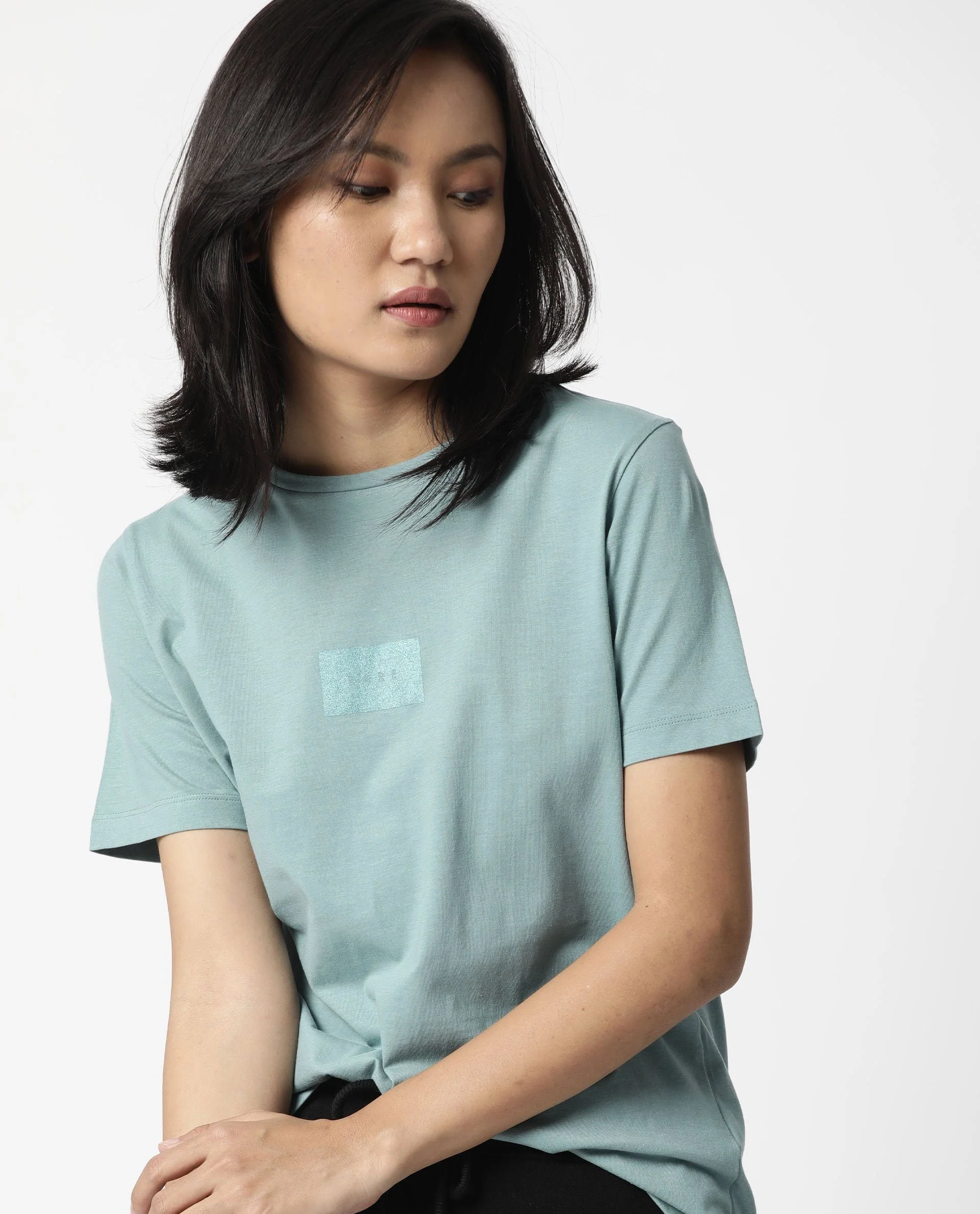 Rareism Womens Luani Green T-Shirt Supima Cotton Fabric Slim Fit Round Neck - Image 2